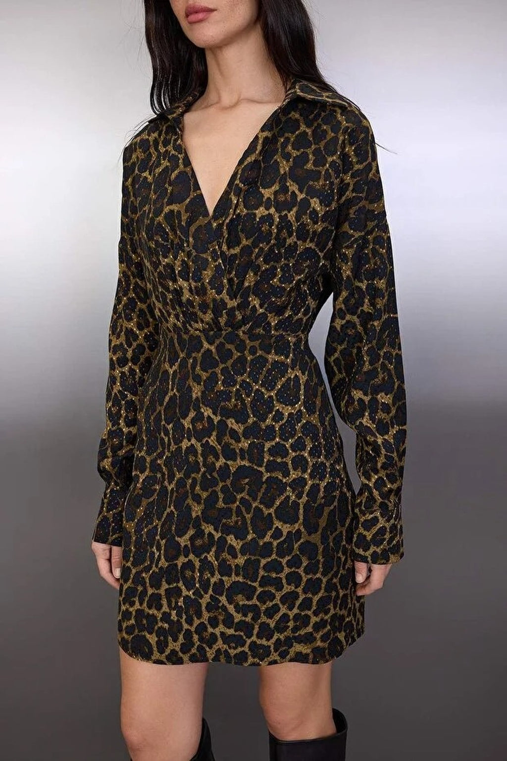 Animal Print Double-Breasted Mini Woven Dress