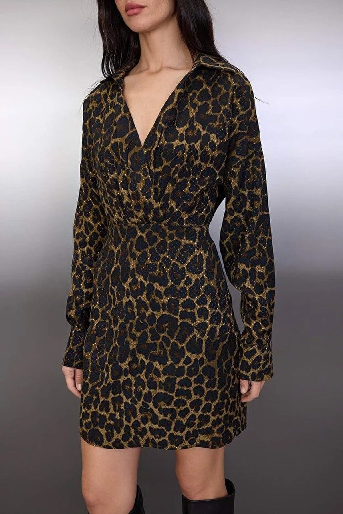 Animal Print Double-Breasted Mini Woven Dress