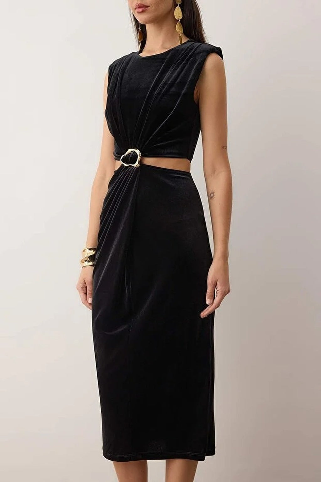 Knit Velvet Maxi Unlined Dress with Accessory Details
