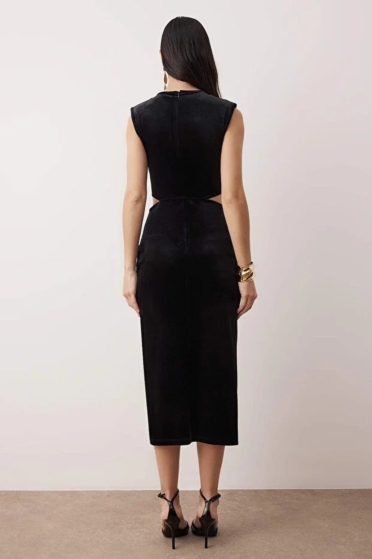 Knit Velvet Maxi Unlined Dress with Accessory Details