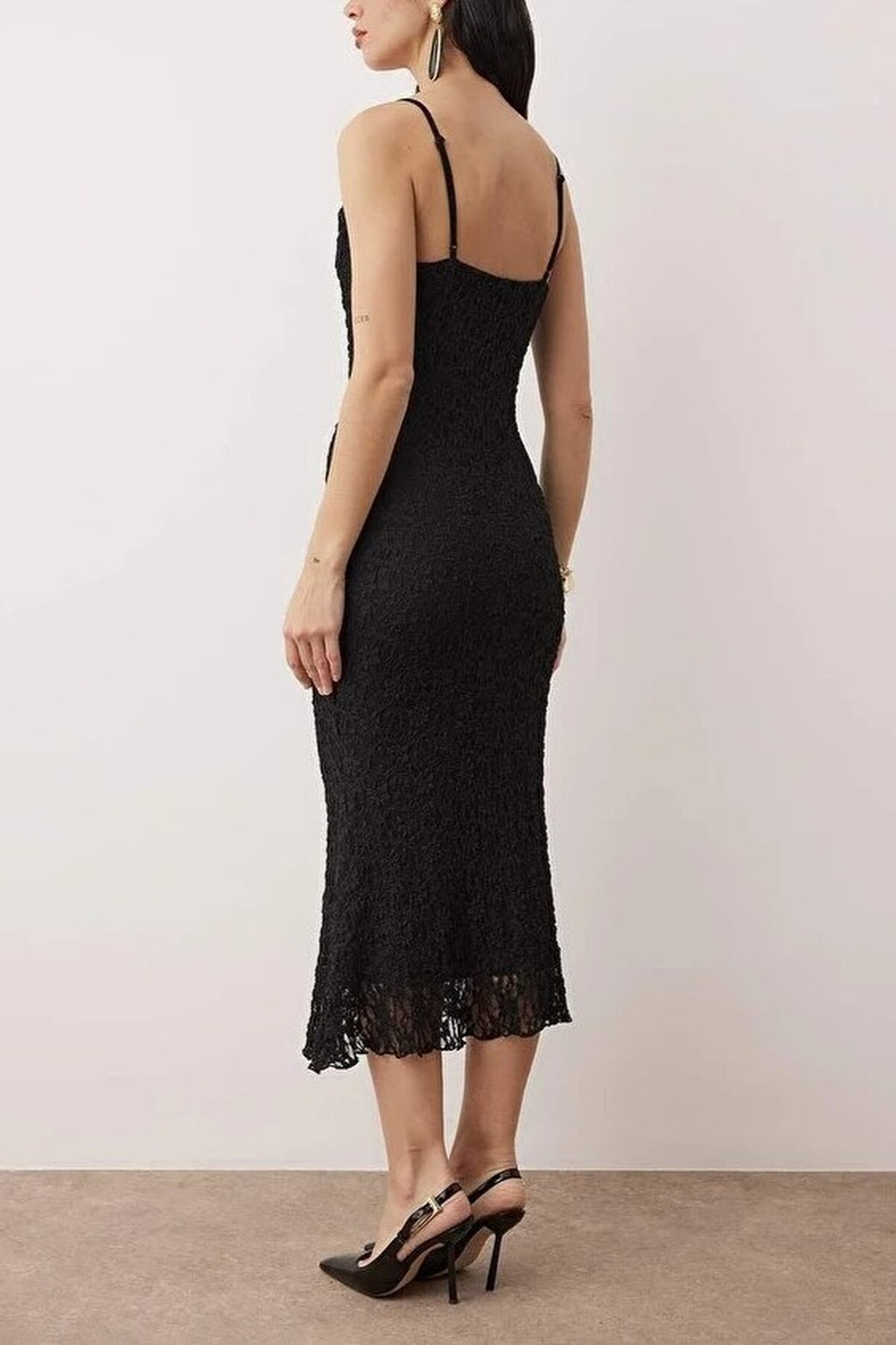 Lace Knit Midi Lined Evening Dress