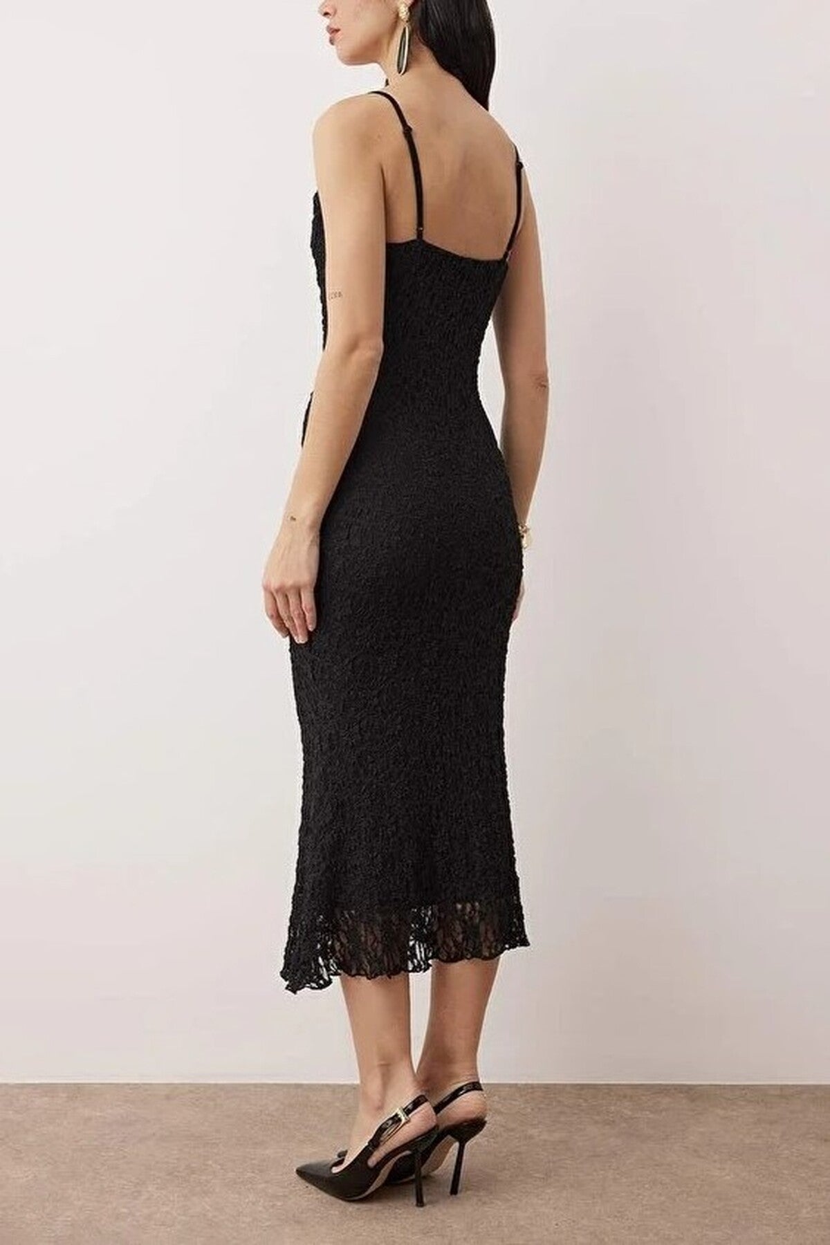 Lace Knit Midi Lined Evening Dress