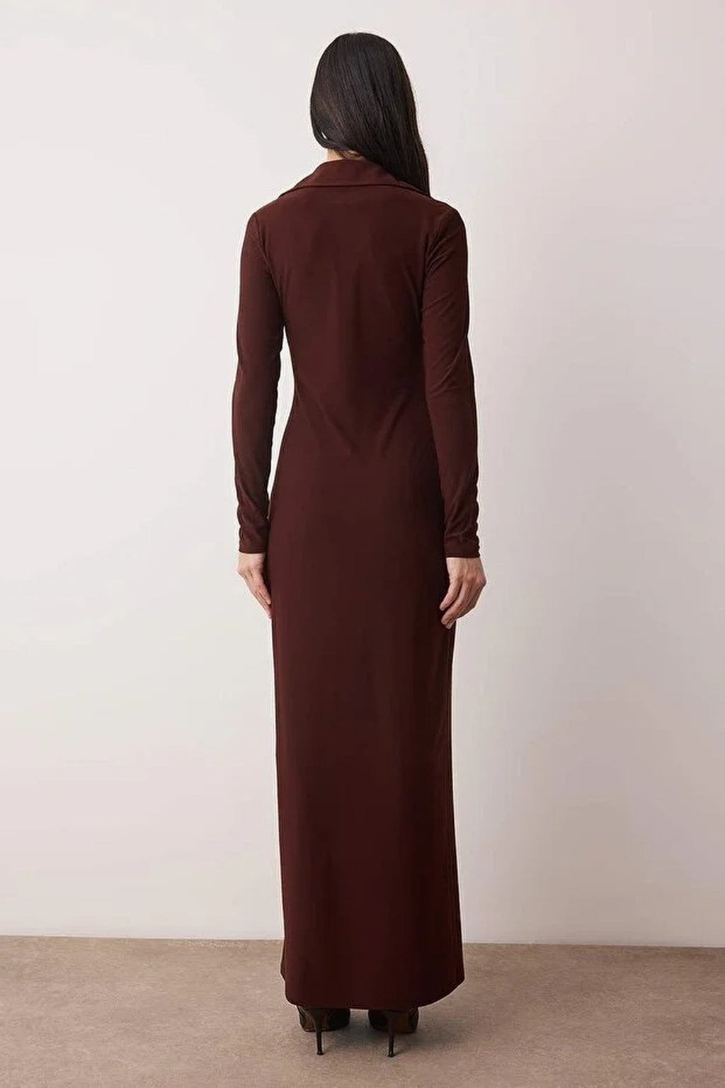 Polo Collar Buttoned Bodycon Maxi Knit Shirt Dress