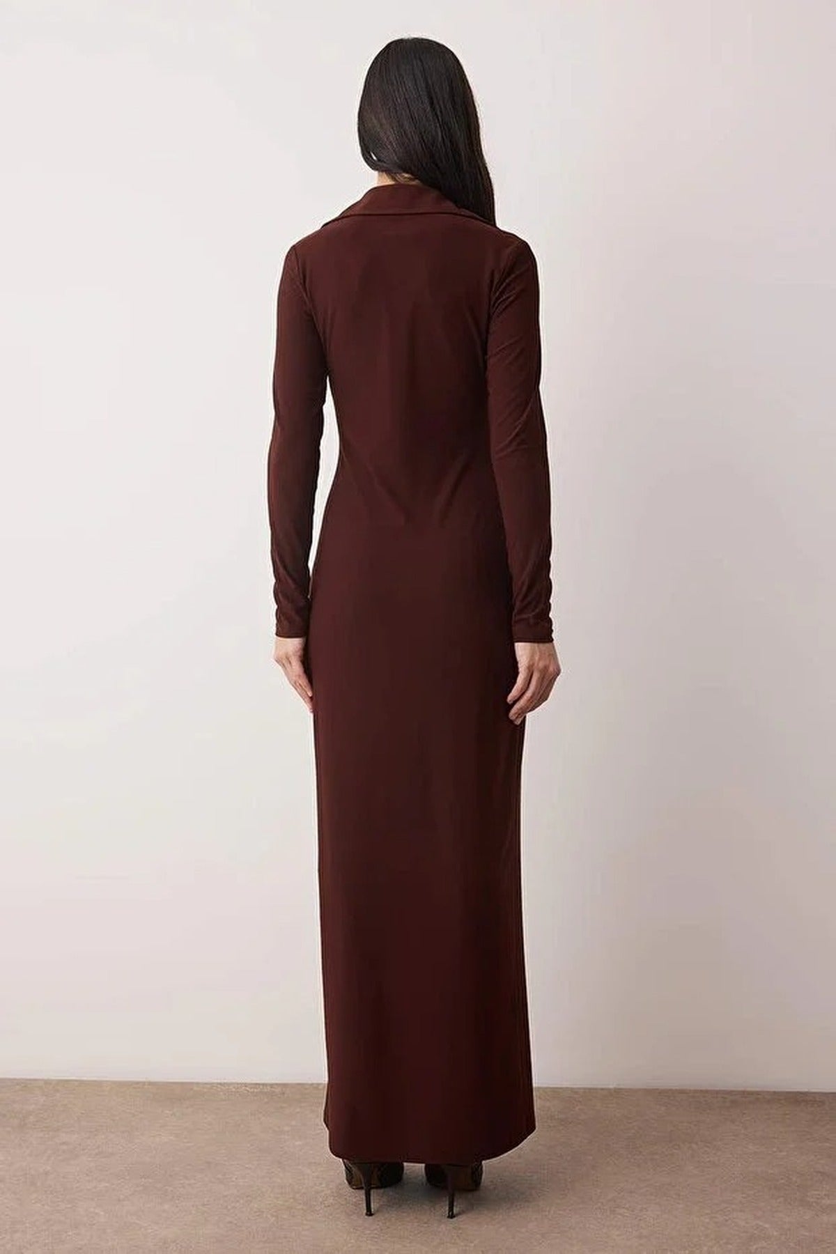 Polo Collar Buttoned Bodycon Maxi Knit Shirt Dress