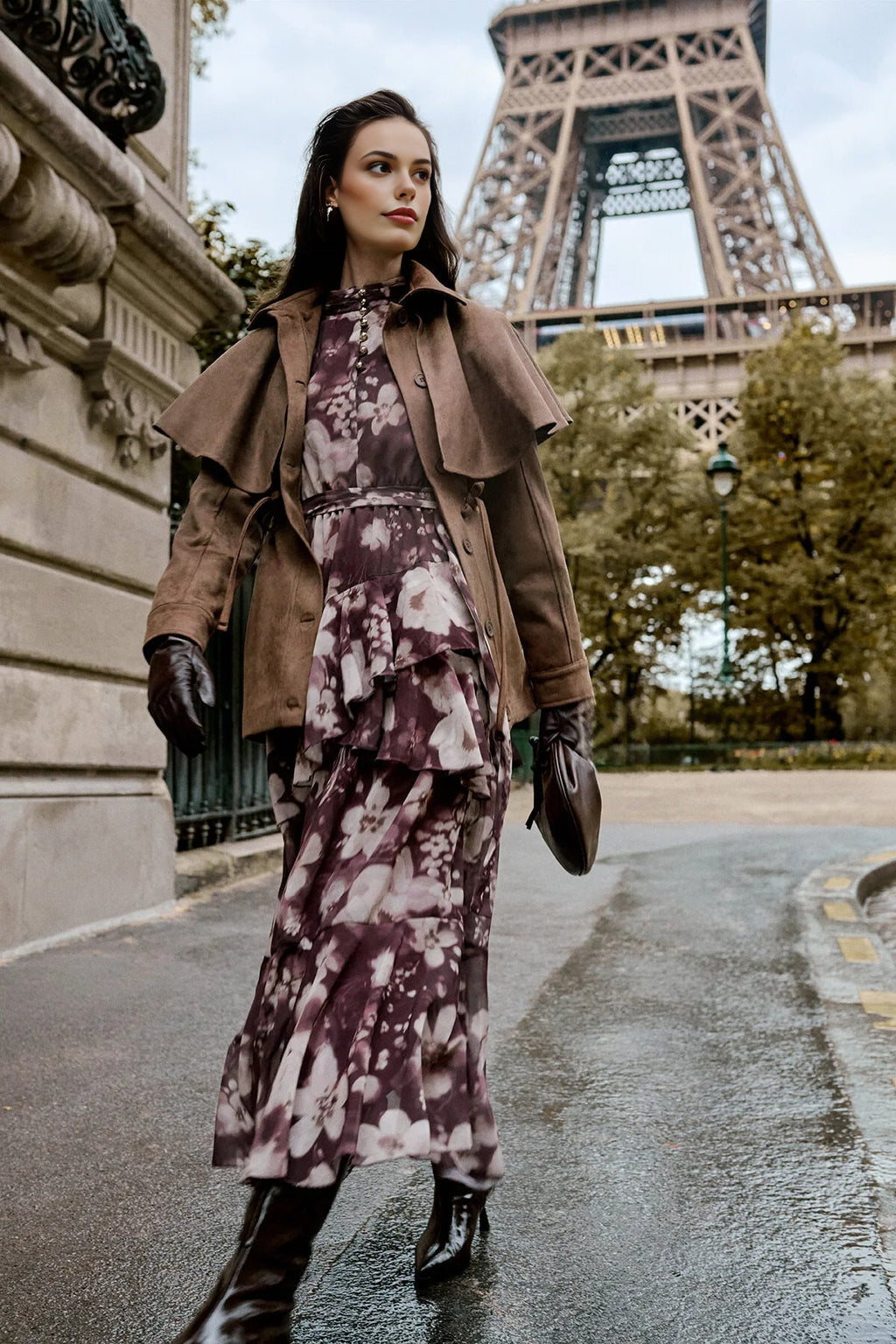 Floral Woven Chiffon Dress with Button Detail