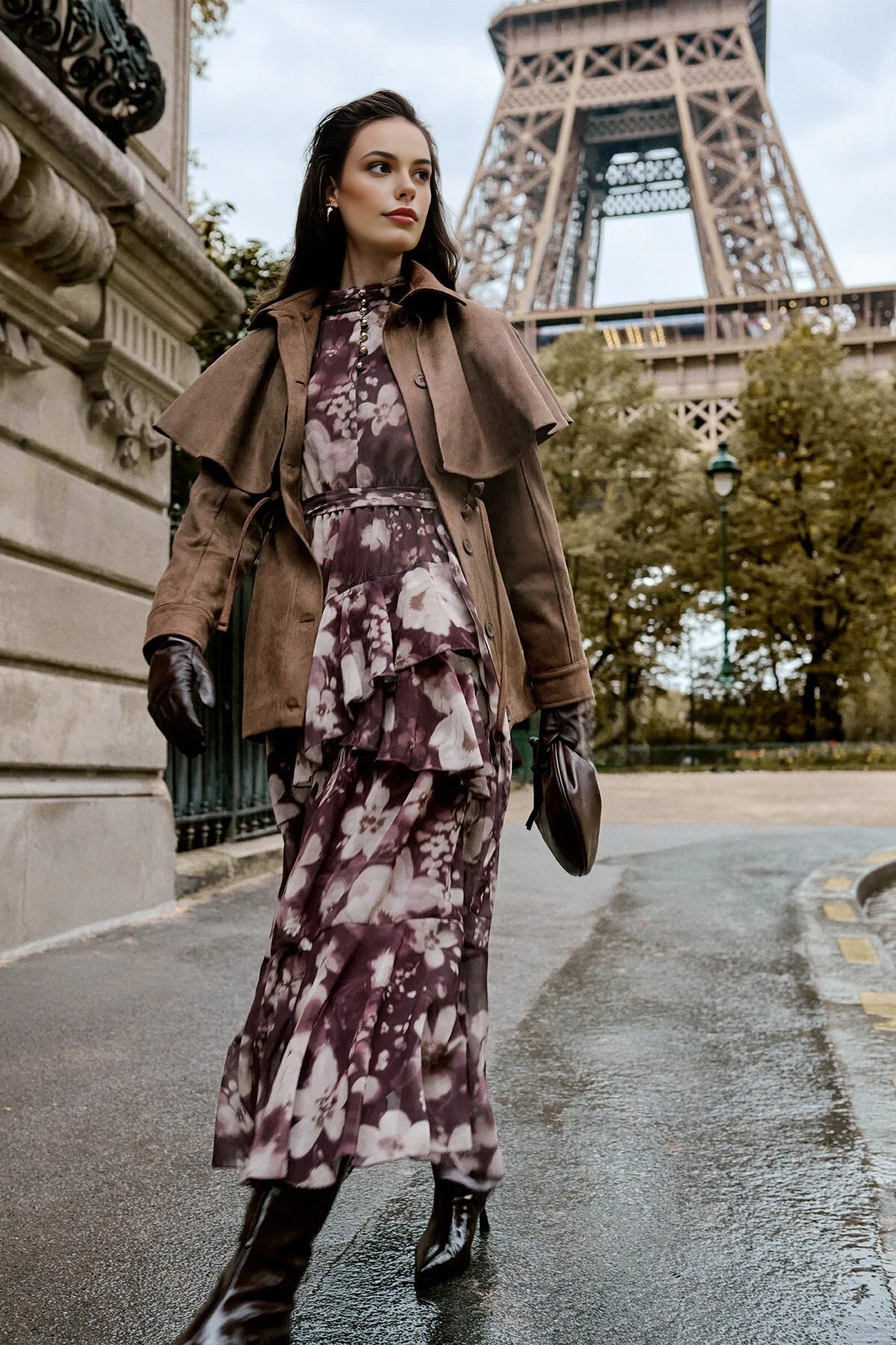 Floral Woven Chiffon Dress with Button Detail