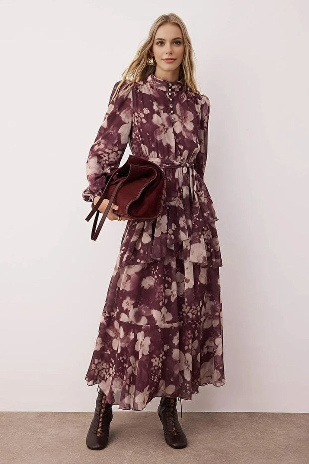 Floral Woven Chiffon Dress with Button Detail