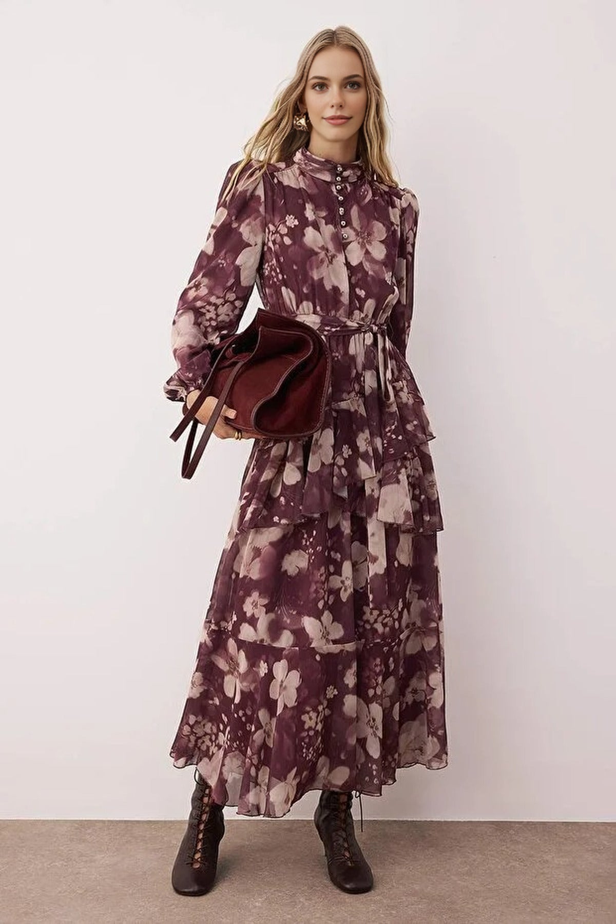 Floral Woven Chiffon Dress with Button Detail