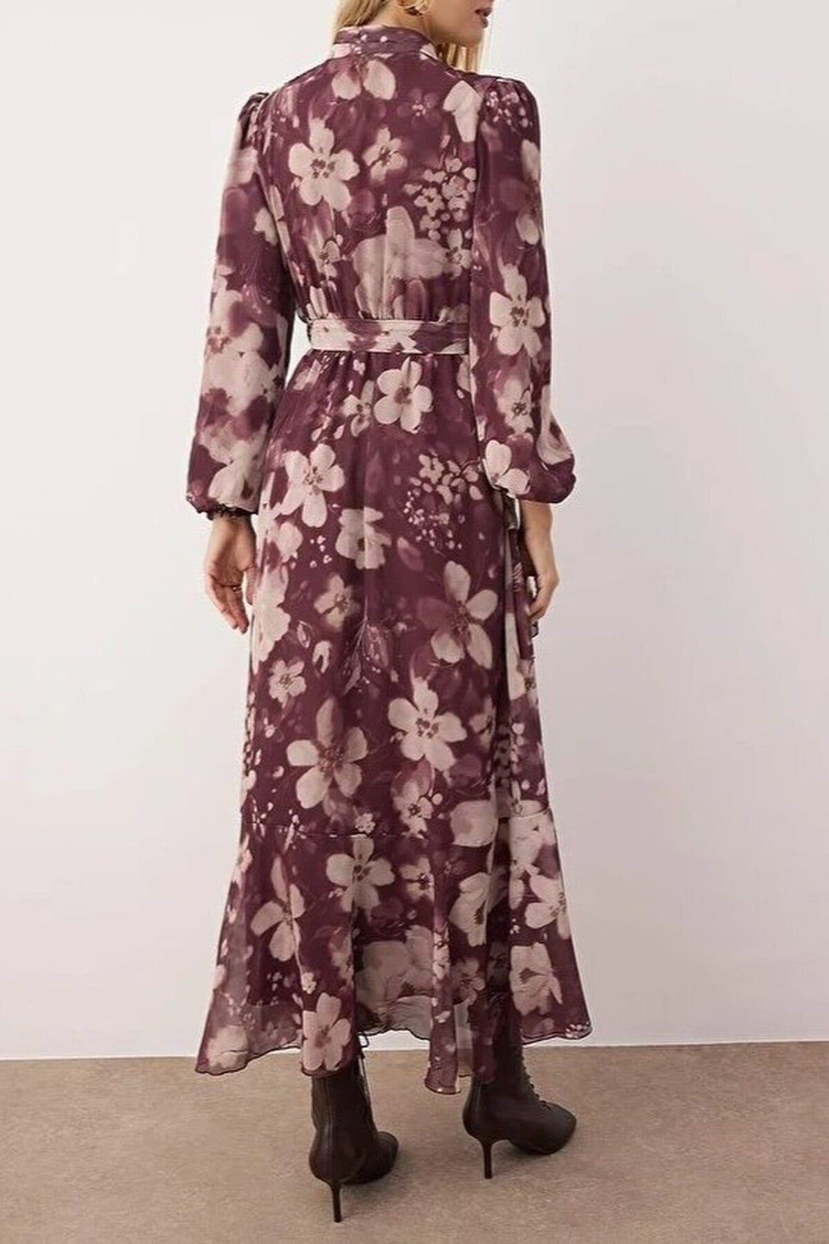 Floral Woven Chiffon Dress with Button Detail