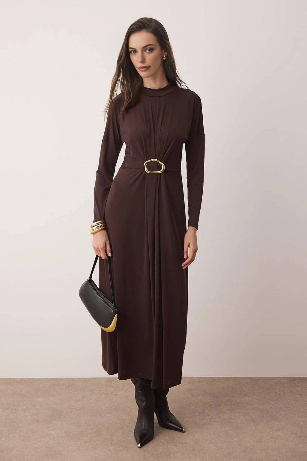Knit Dress with Waist Buckle Detail