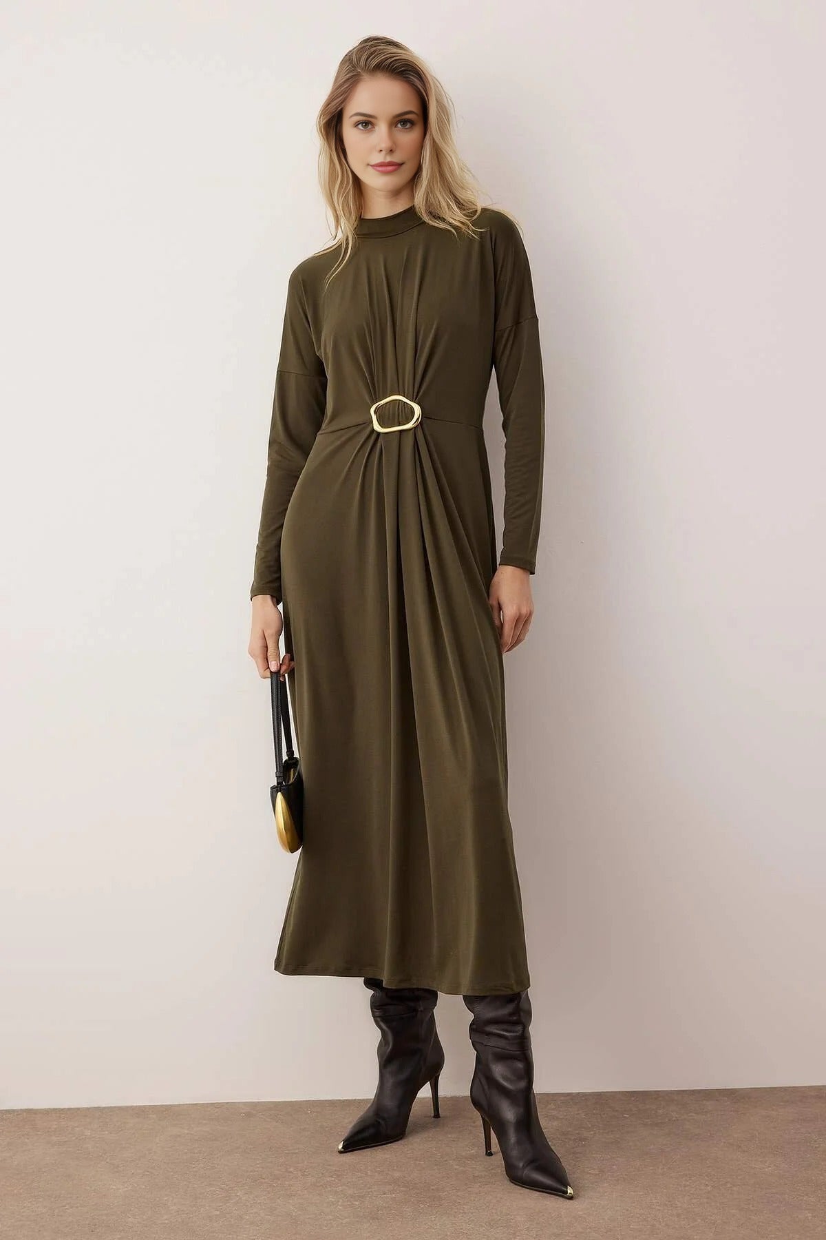 Knit Dress with Waist Buckle Detail
