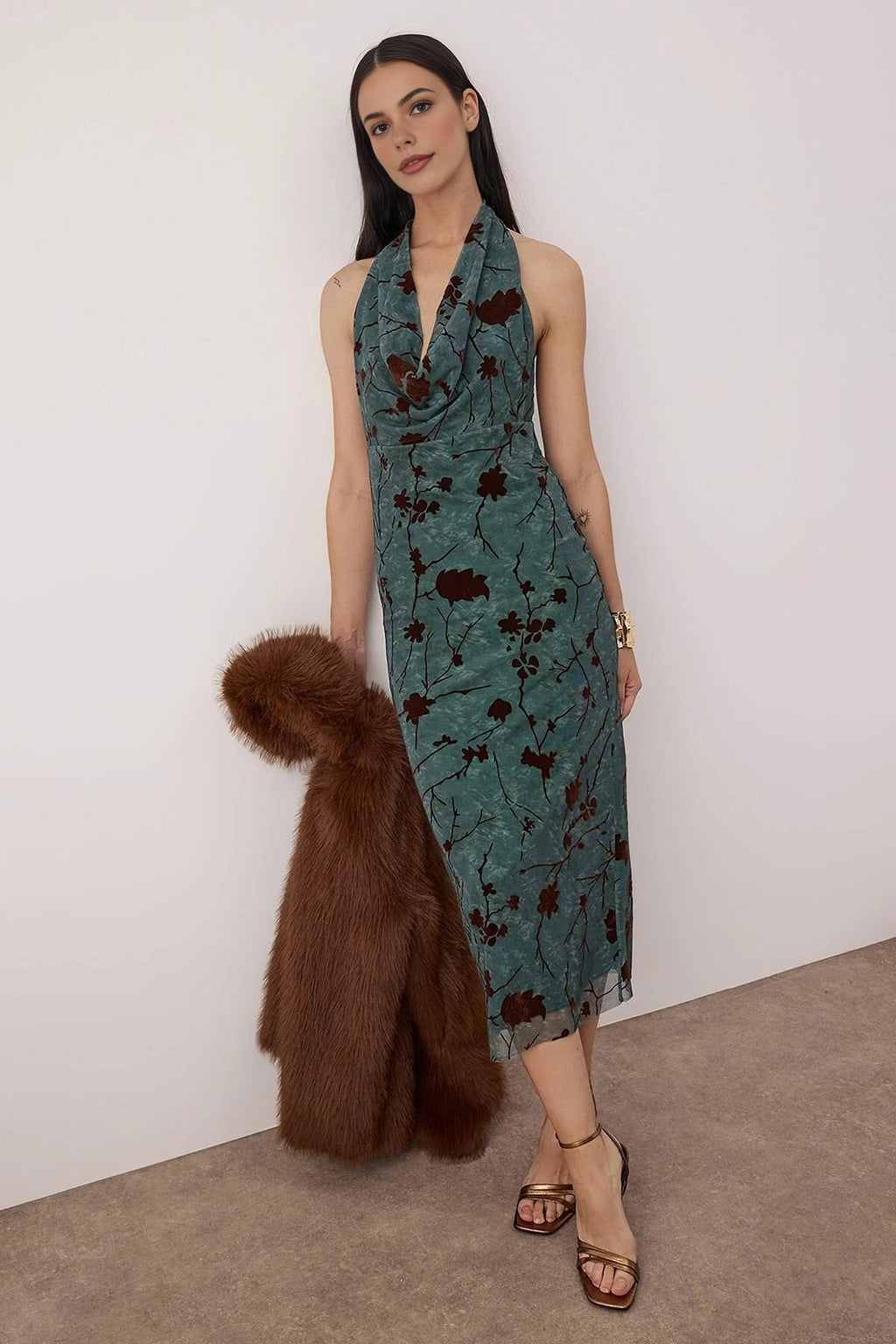 Floral Knit Tulle Midi Dress with Lining