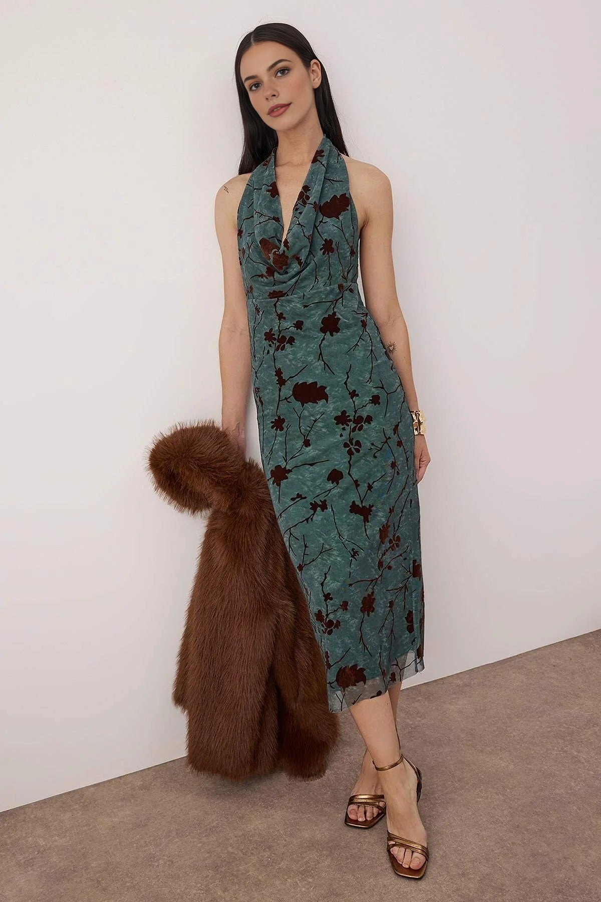 Floral Knit Tulle Midi Dress with Lining