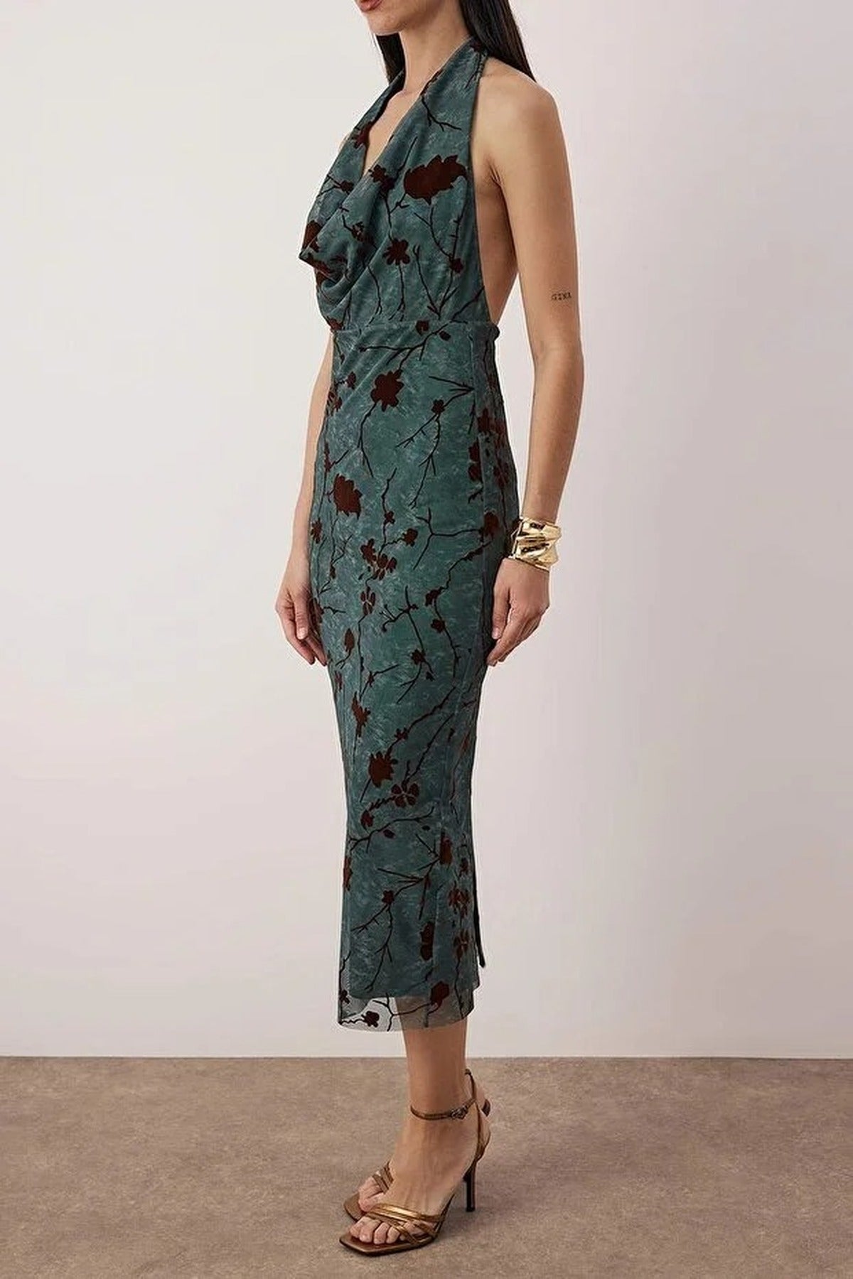 Floral Knit Tulle Midi Dress with Lining