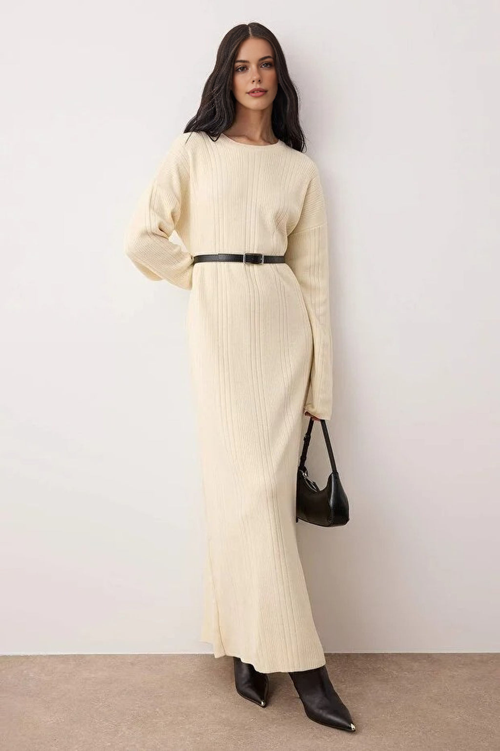 Belted Knit Ribbed Dress