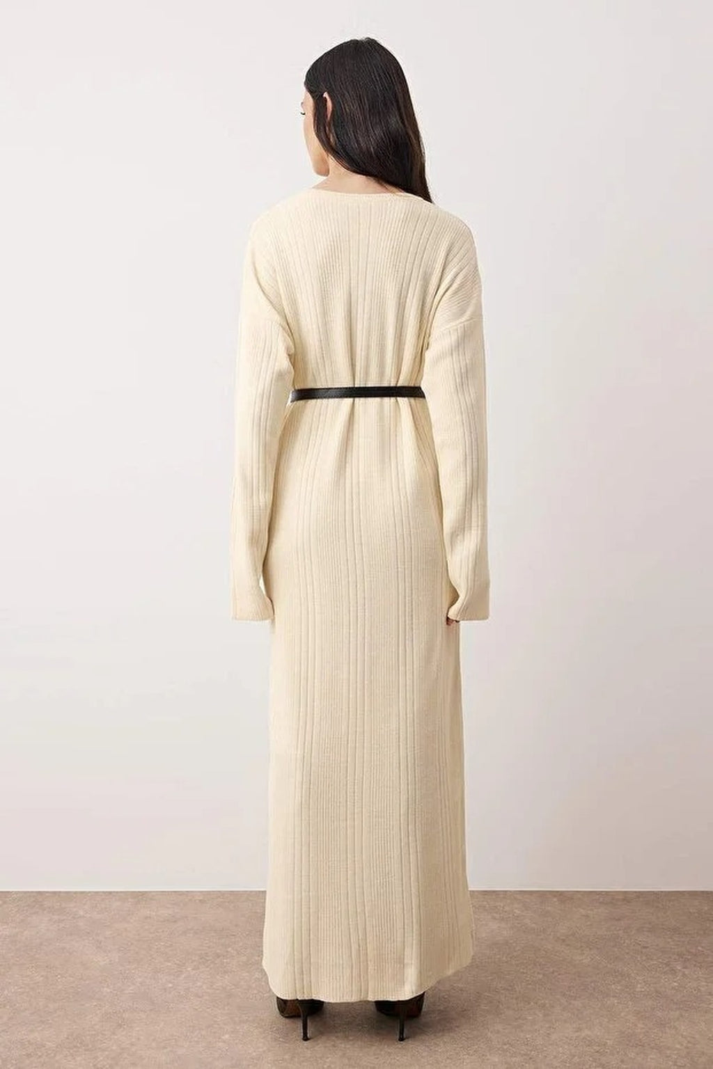Belted Knit Ribbed Dress