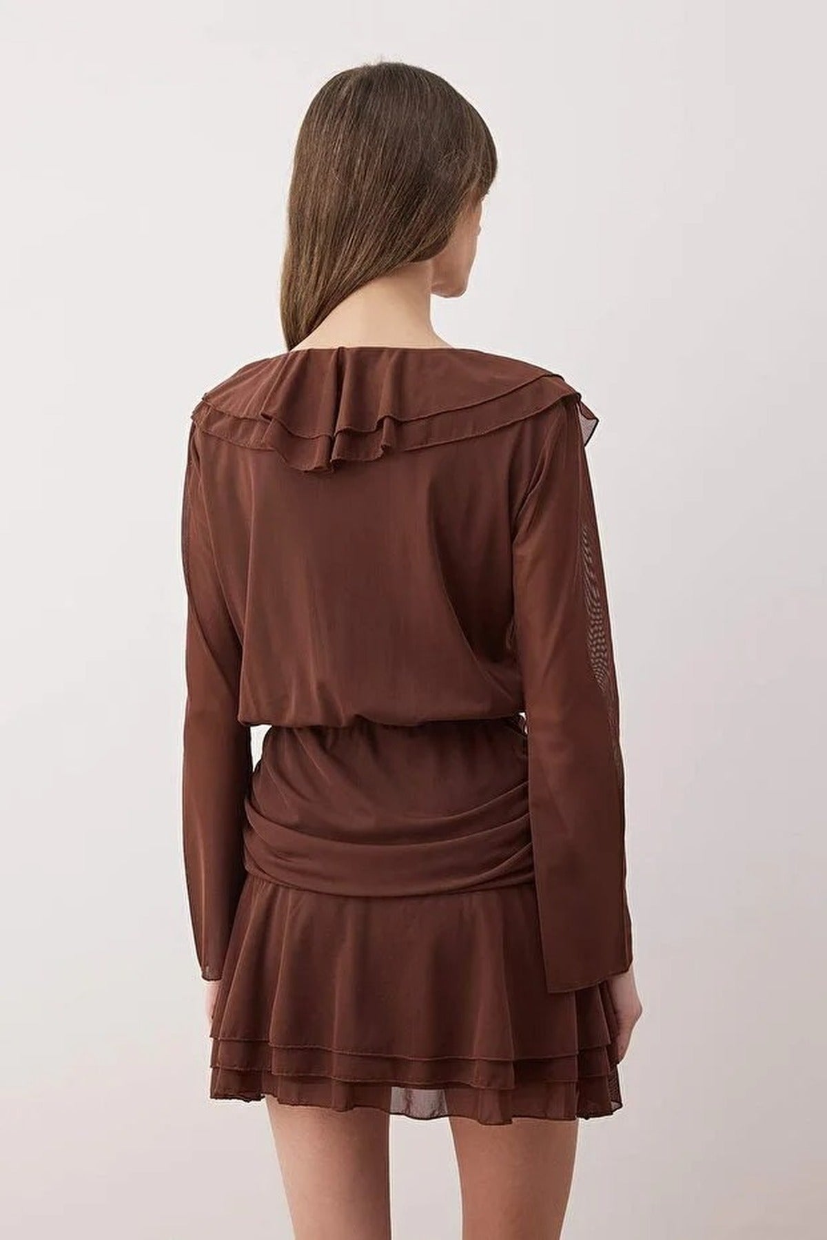 Ruffle Fitted Mini Stretch Knit Dress