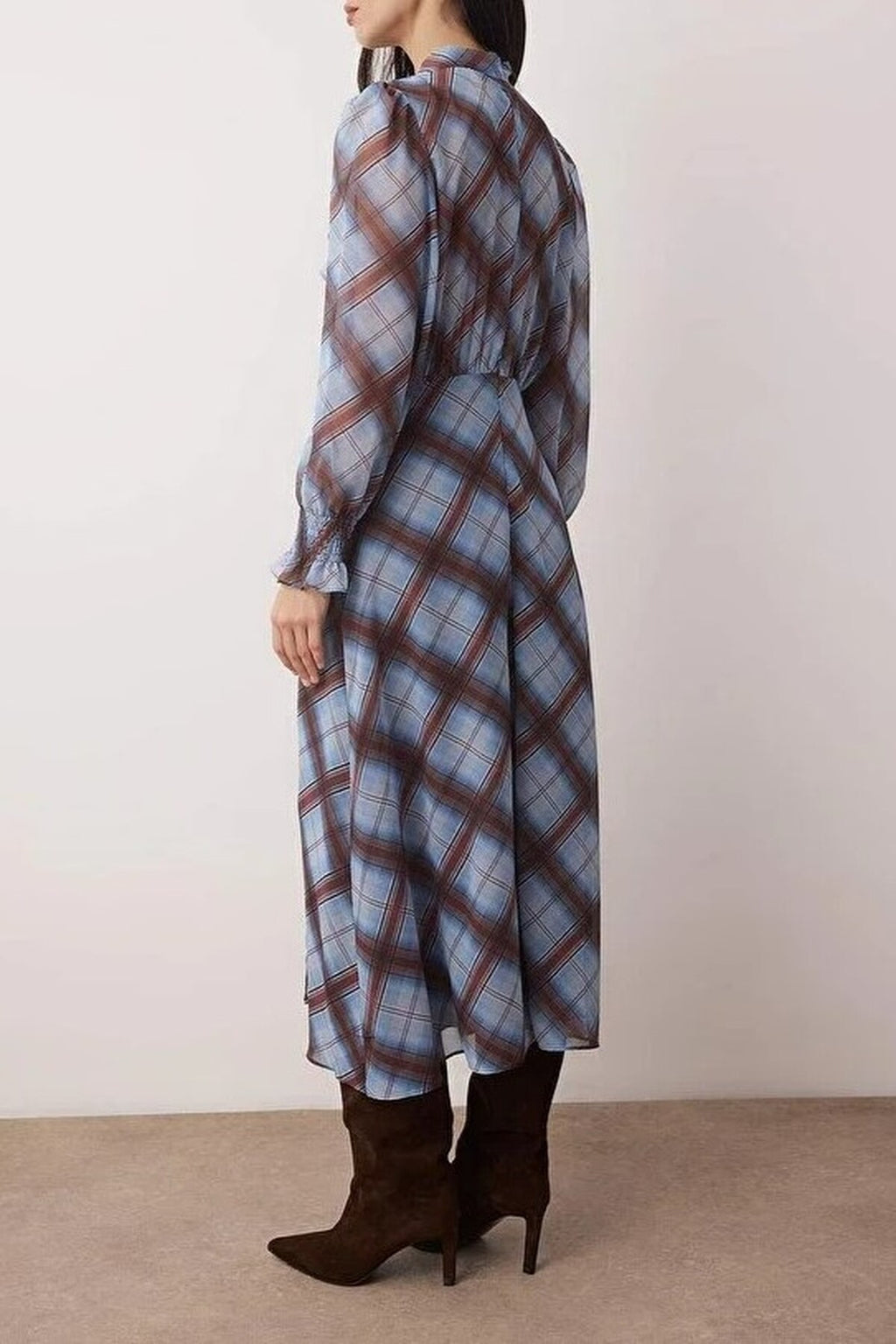 Argyle Lined Woven Dress with Tie Detail