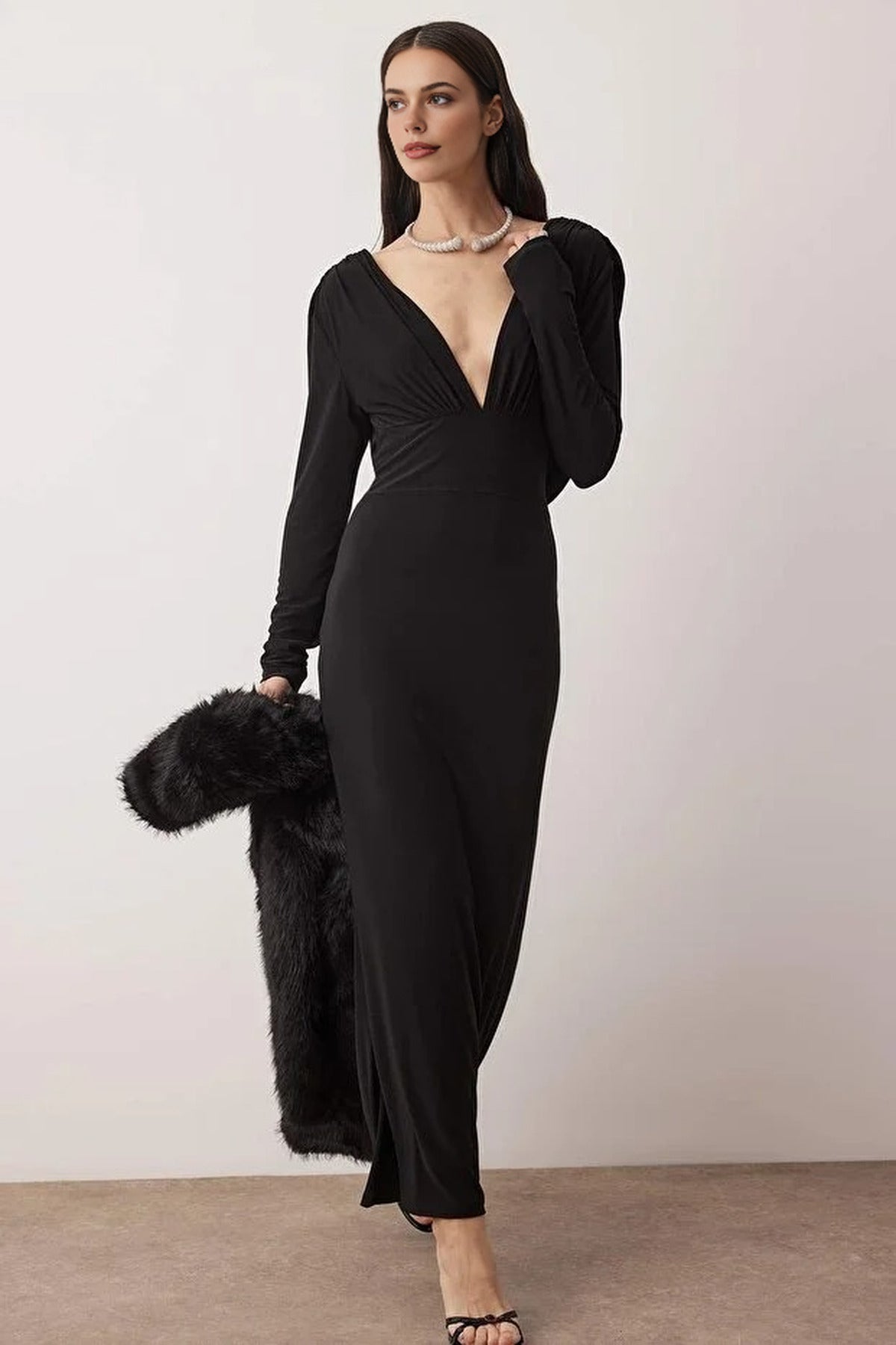 Knit Maxi Dress with Lining and Back Detail