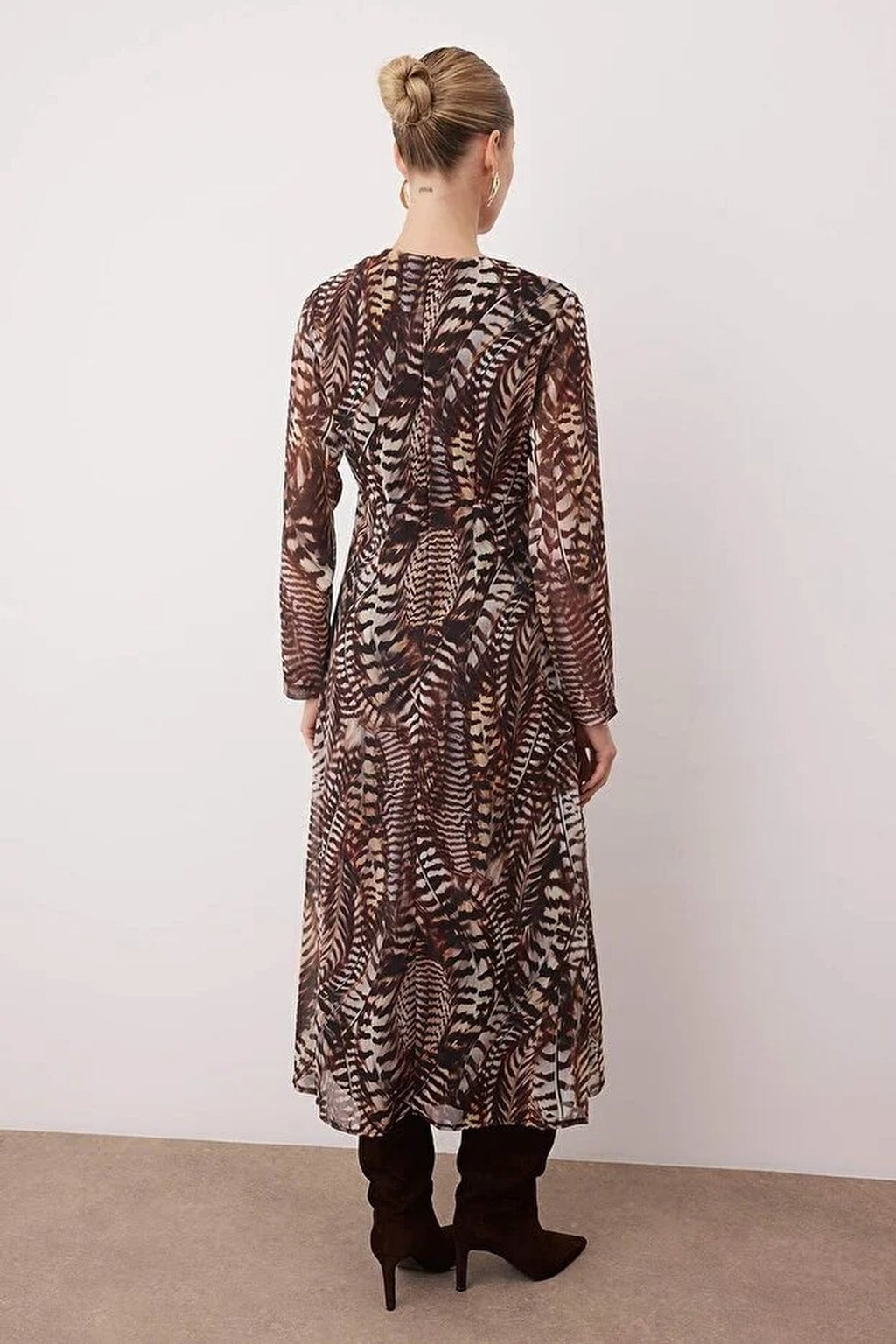 Animal Pattern V-Neck A-Line Maxi Woven Dress
