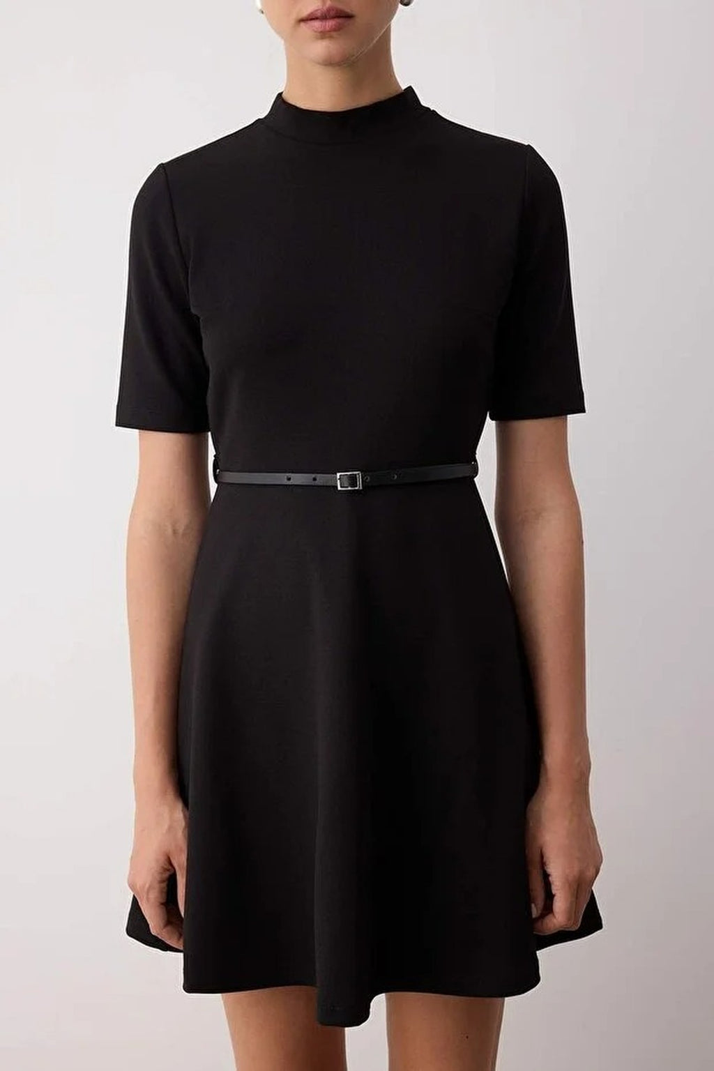 Stand Collar Skater Mini Knit Dress