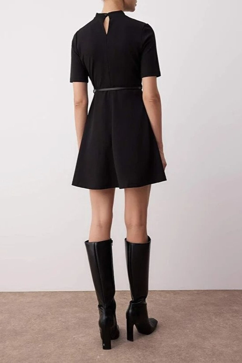 Stand Collar Skater Mini Knit Dress