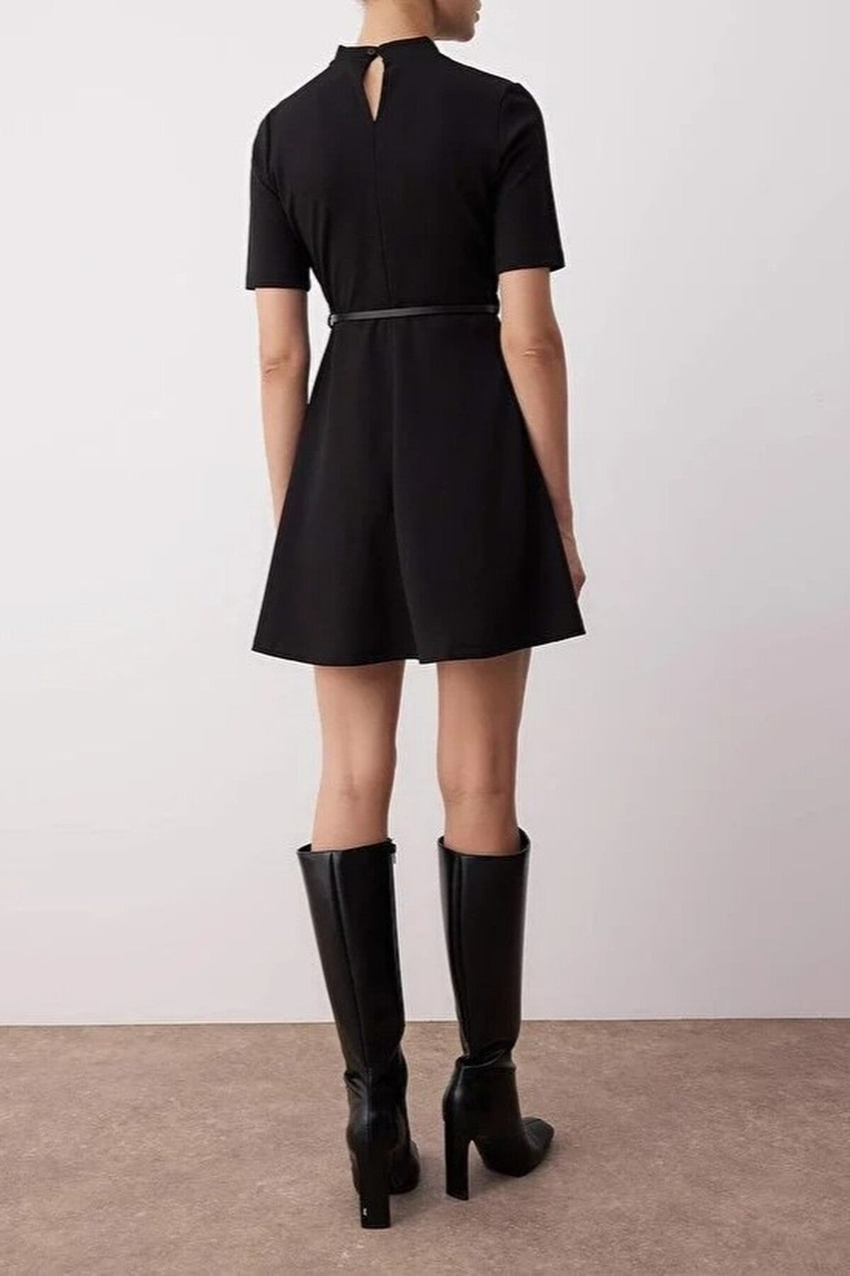 Stand Collar Skater Mini Knit Dress