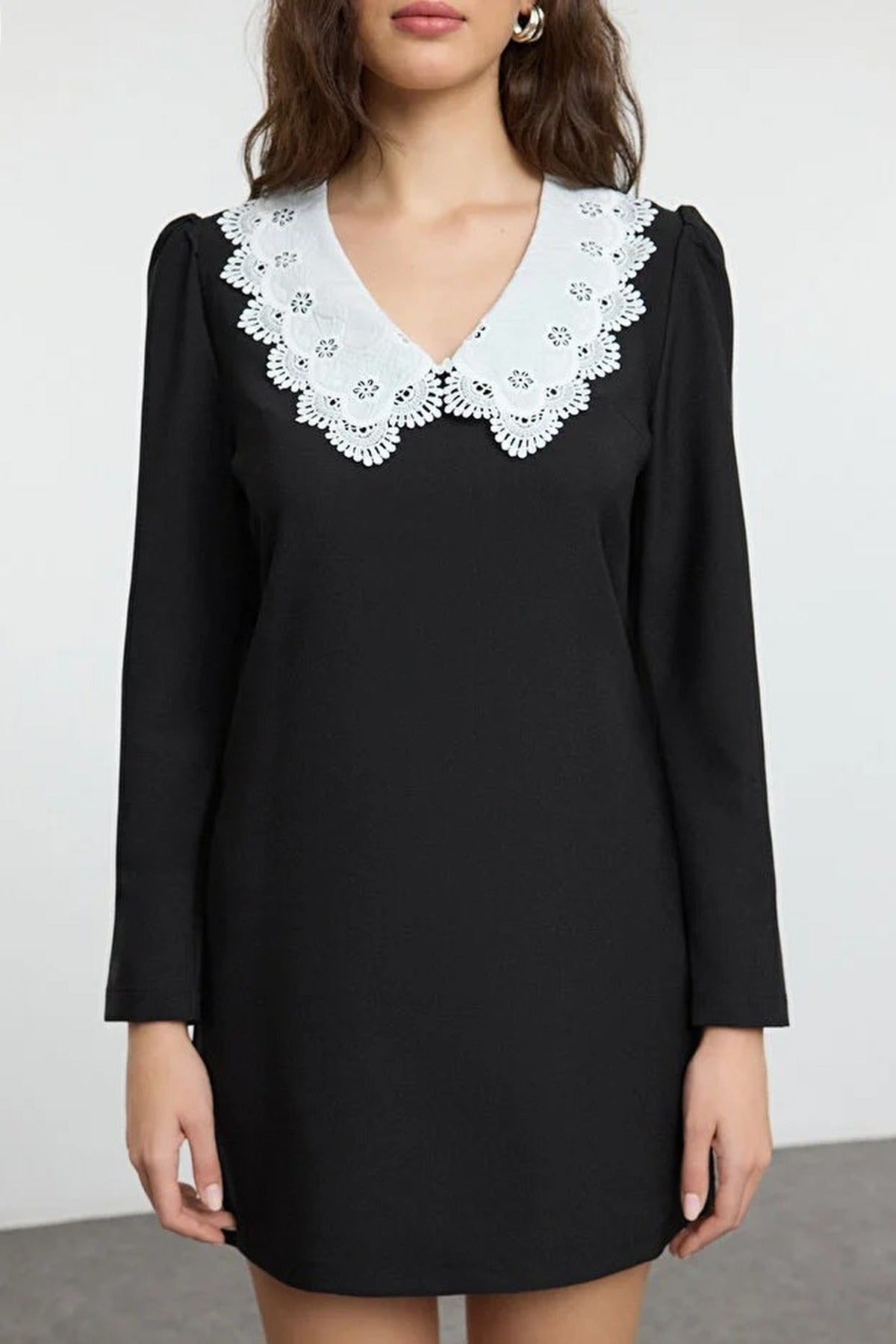 A-Line Neck Detail Mini Woven Dress