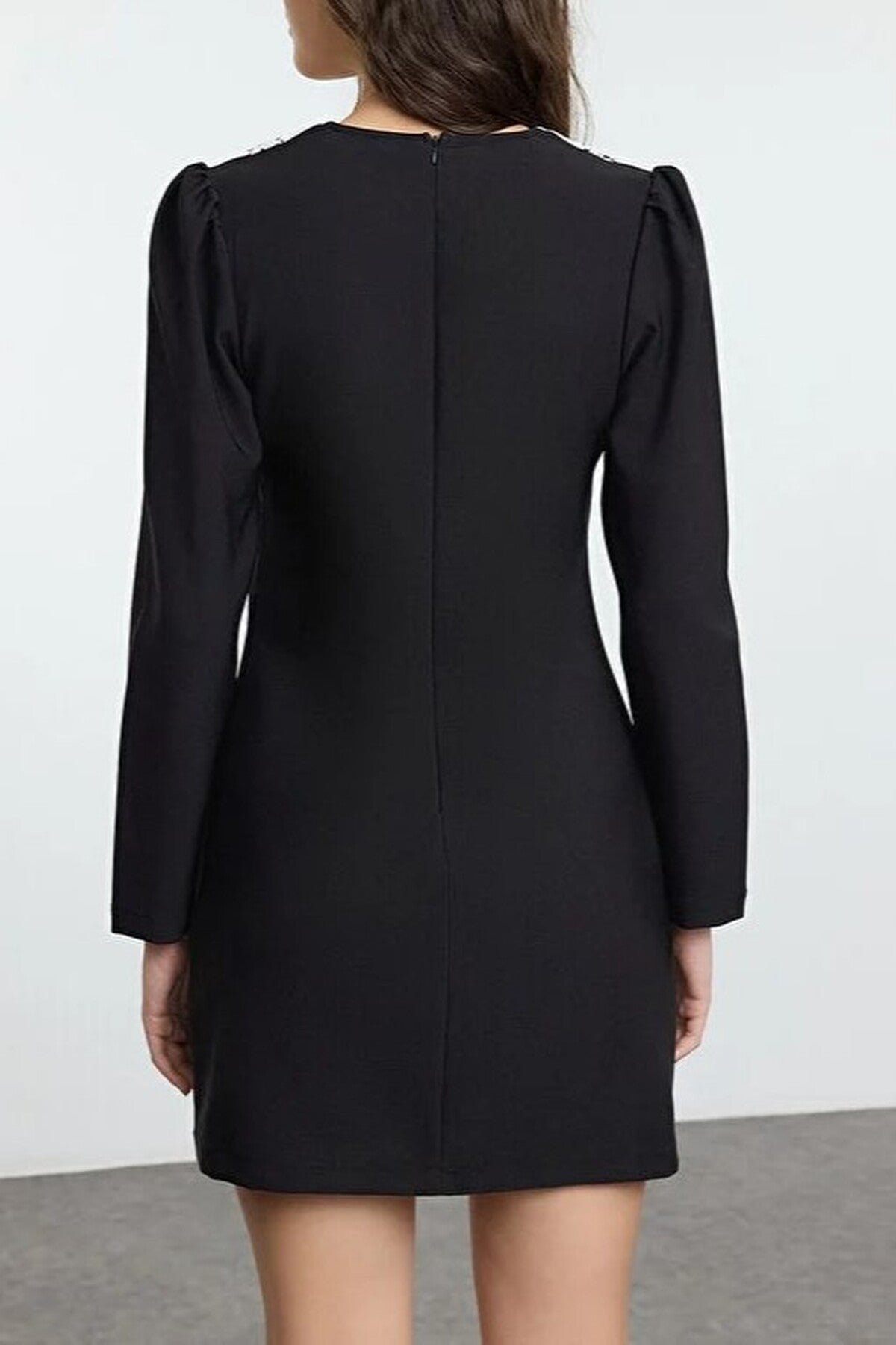 A-Line Neck Detail Mini Woven Dress