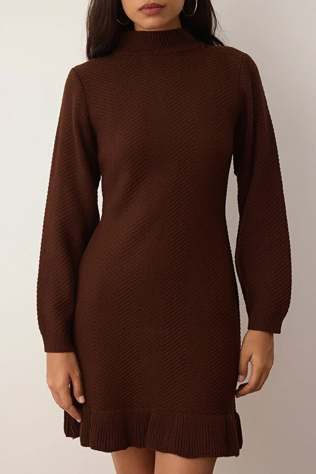Mini Ruffle Stand Collar Knit Dress