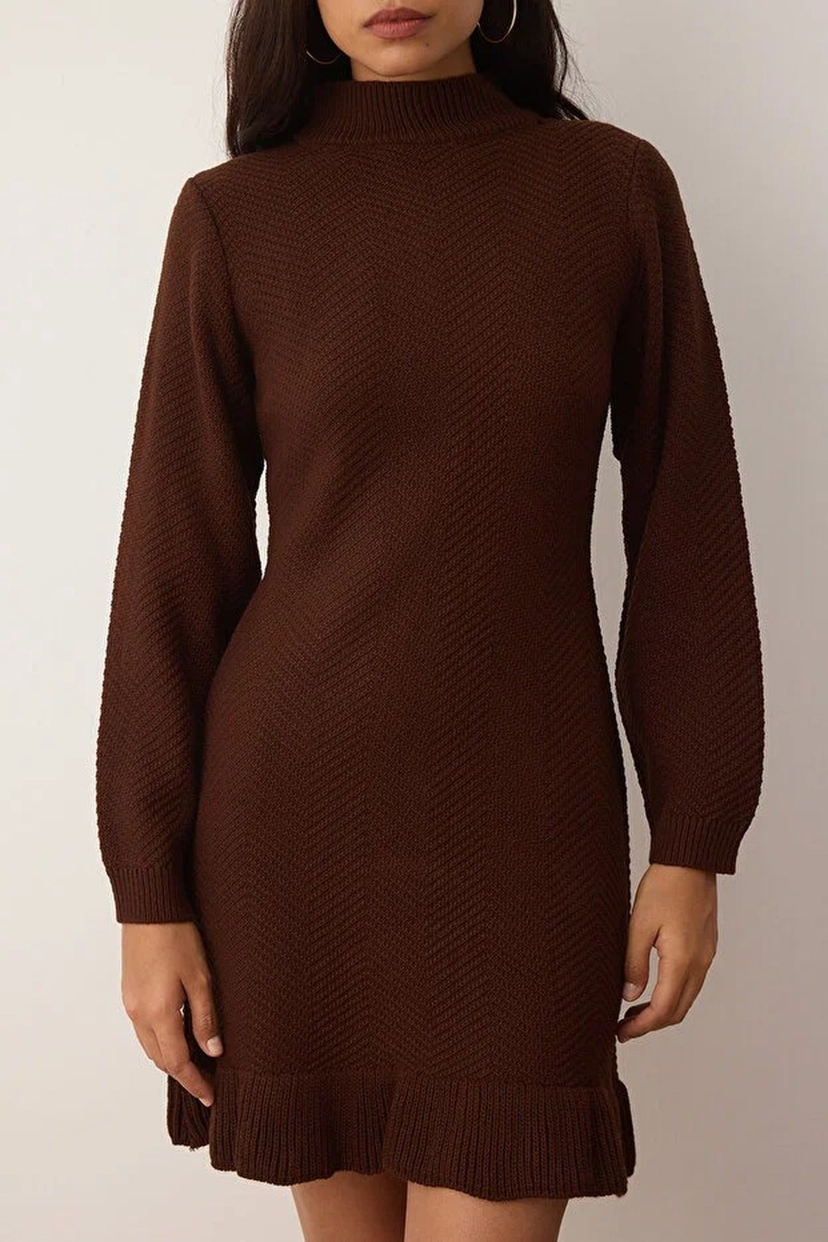 Mini Ruffle Stand Collar Knit Dress