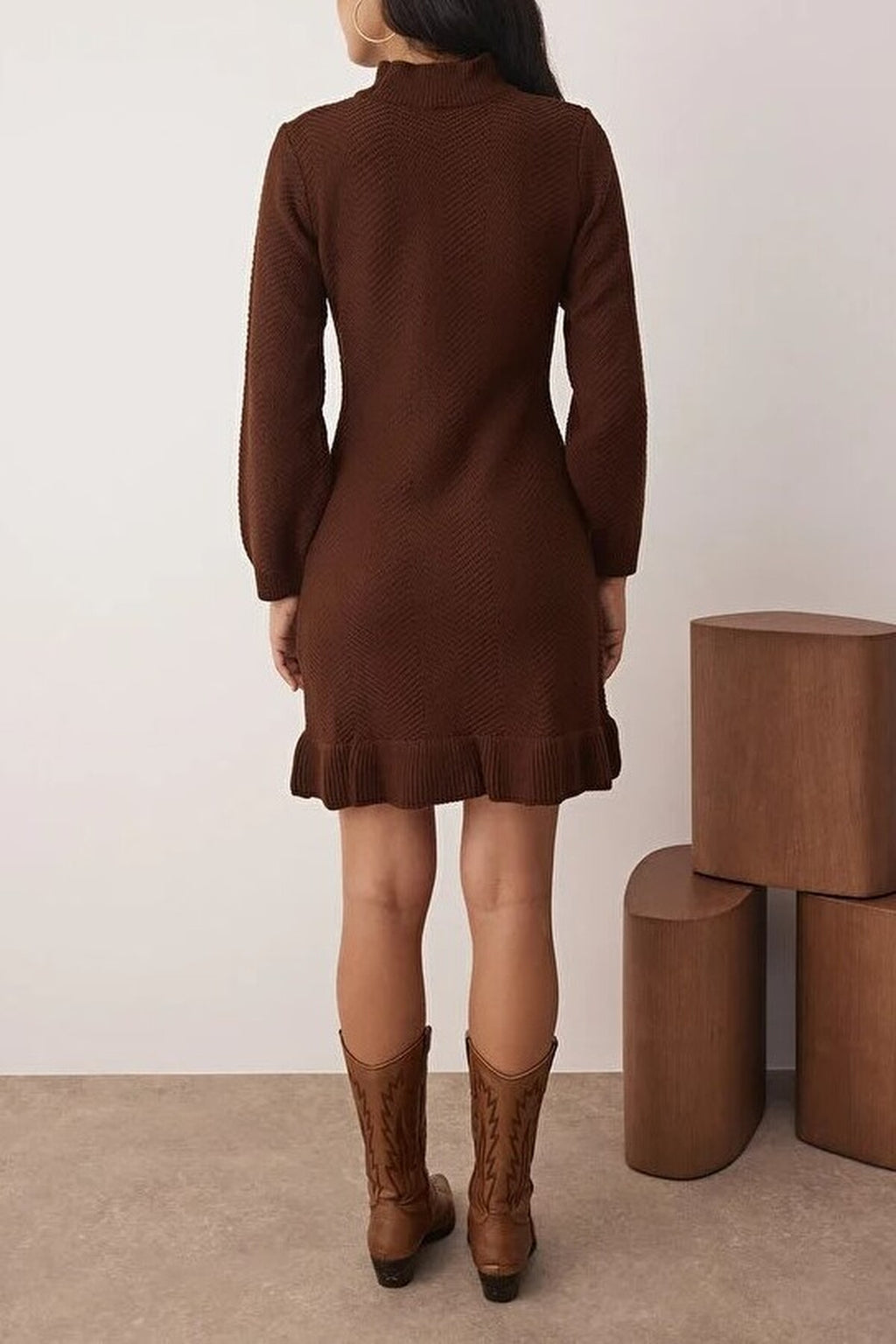 Mini Ruffle Stand Collar Knit Dress