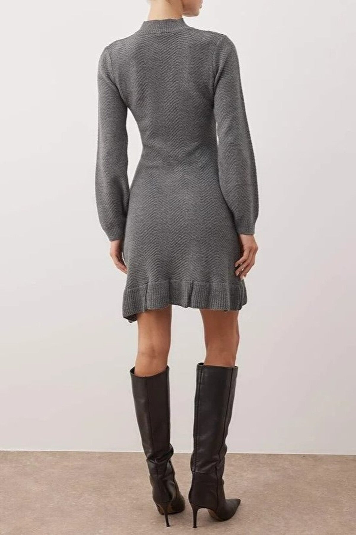 Mini Ruffle Stand Collar Knit Dress