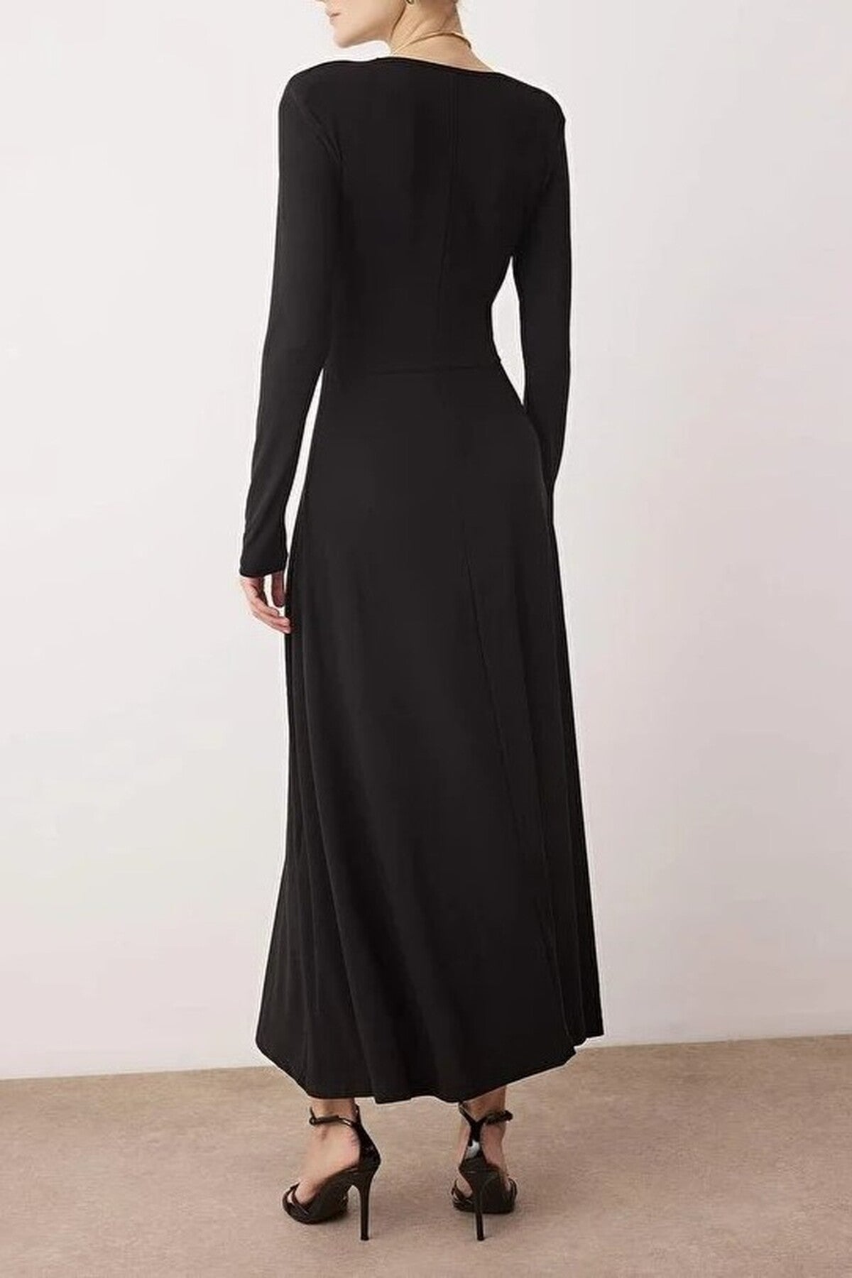 Padded V-Neck Knit Dress with Accessory Details