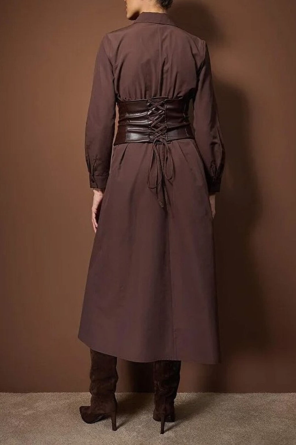 Leather Corset Belted Woven Dress