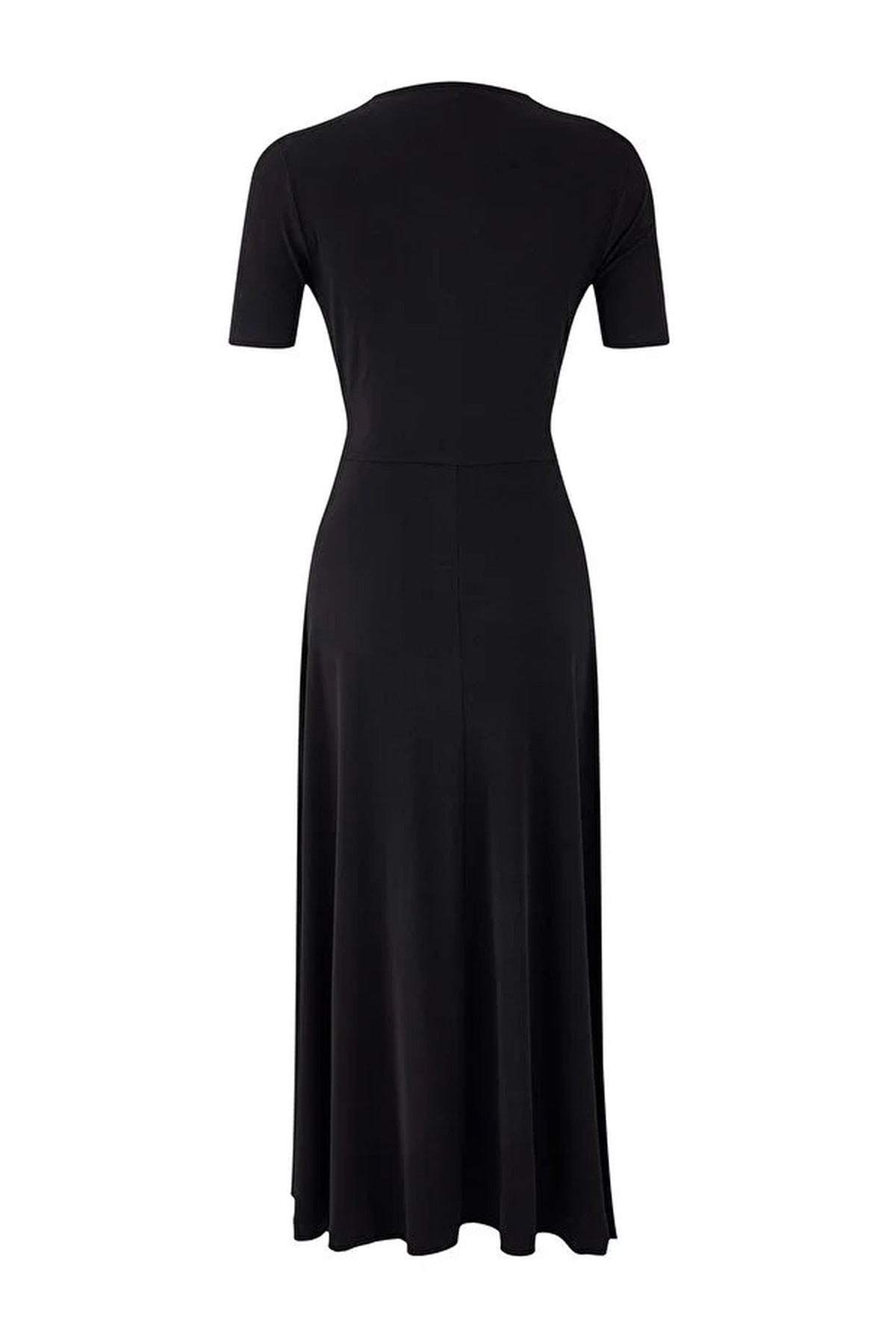 A-Line Wrap Short-Sleeved Ruched Maxi Stretch Knit Dress