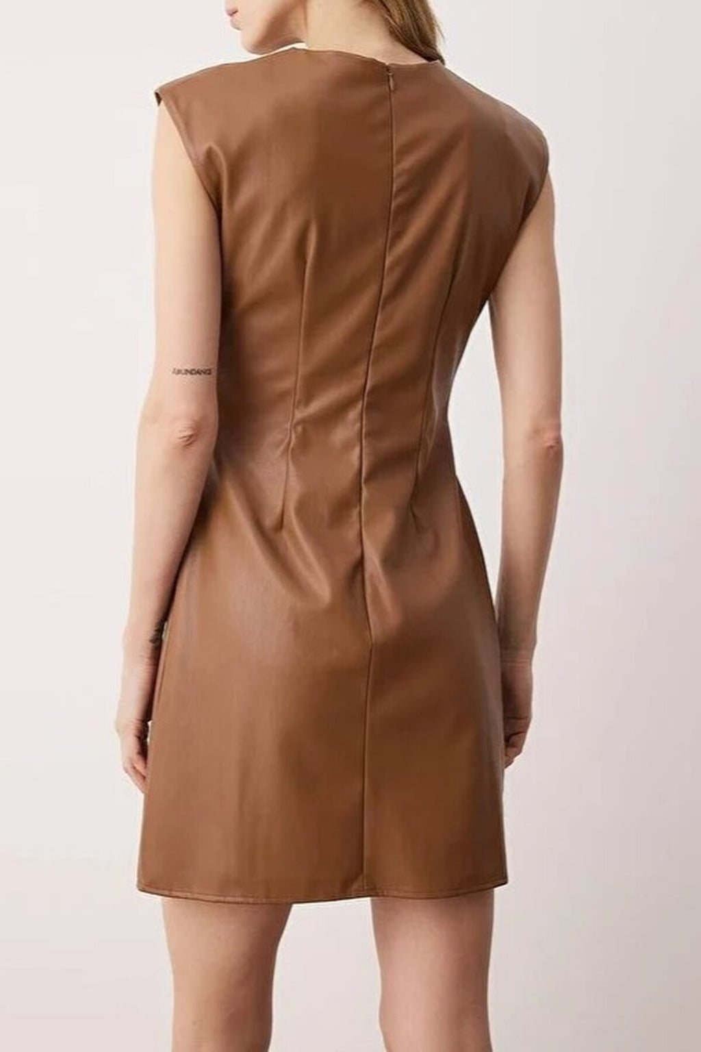 Faux Leather Accessory Detailed Mini Woven Dress