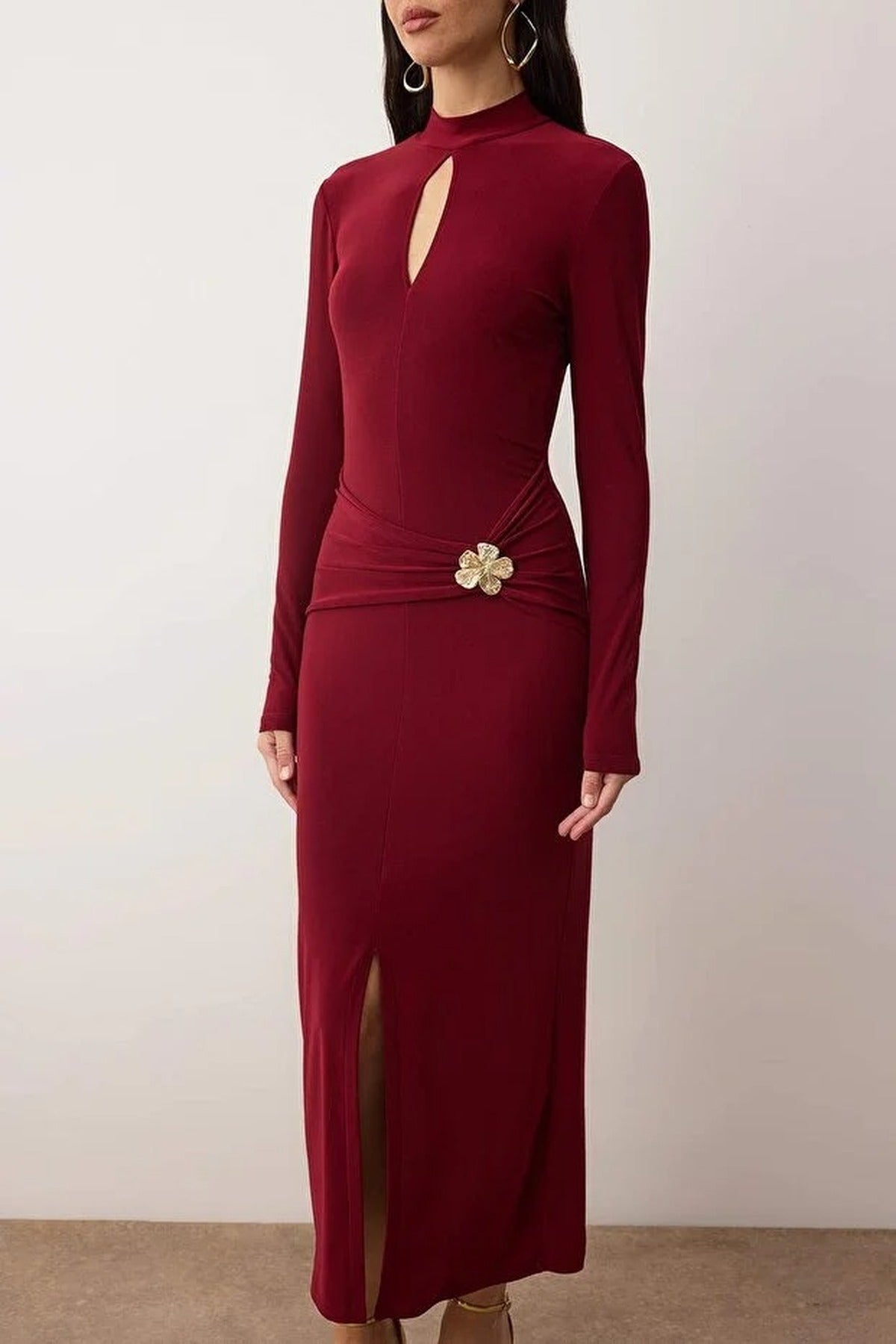 Knit Maxi Dress with Lining and Accessory Details