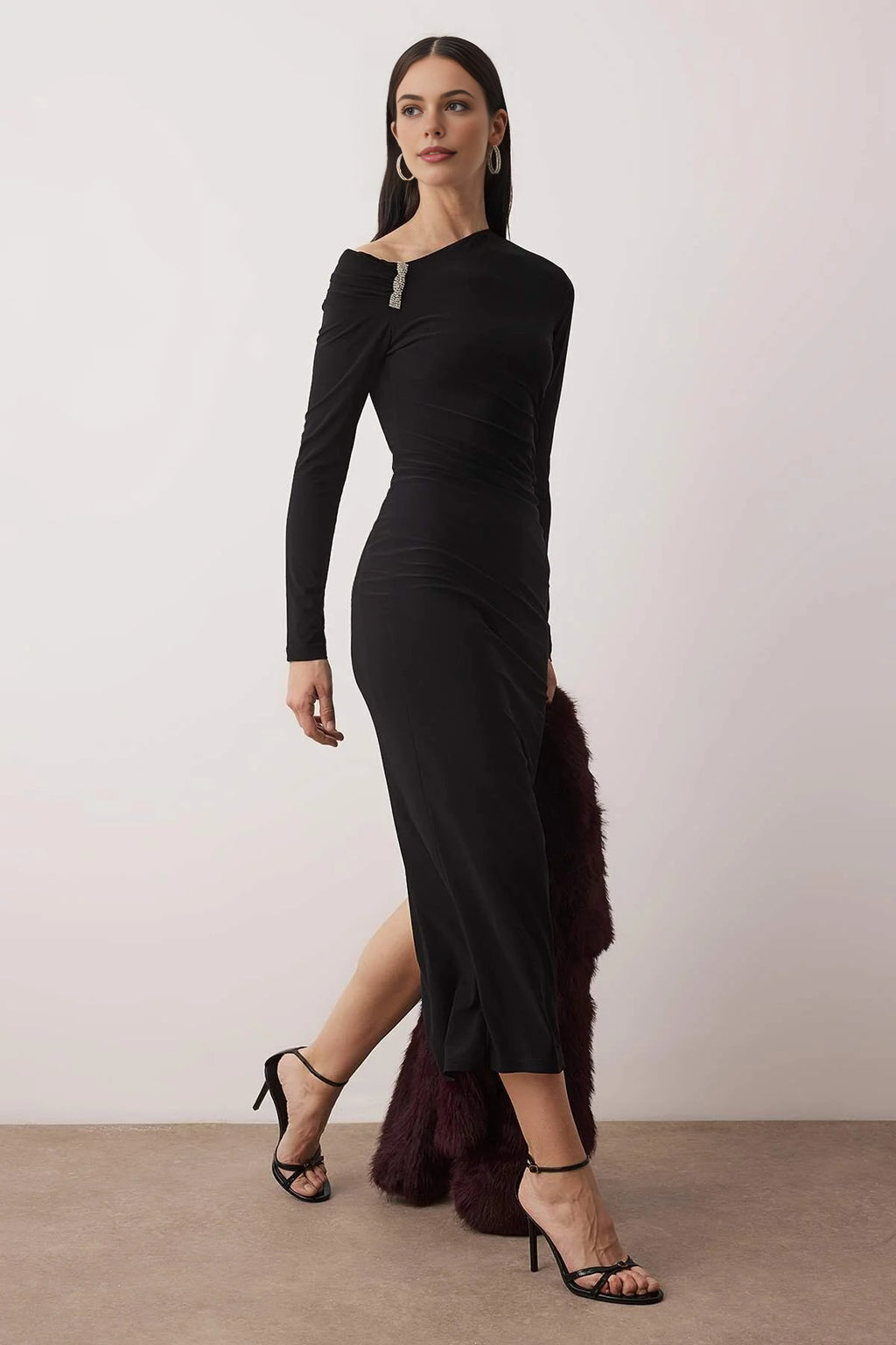 Knit Maxi Dress with Lining and Accessory Details