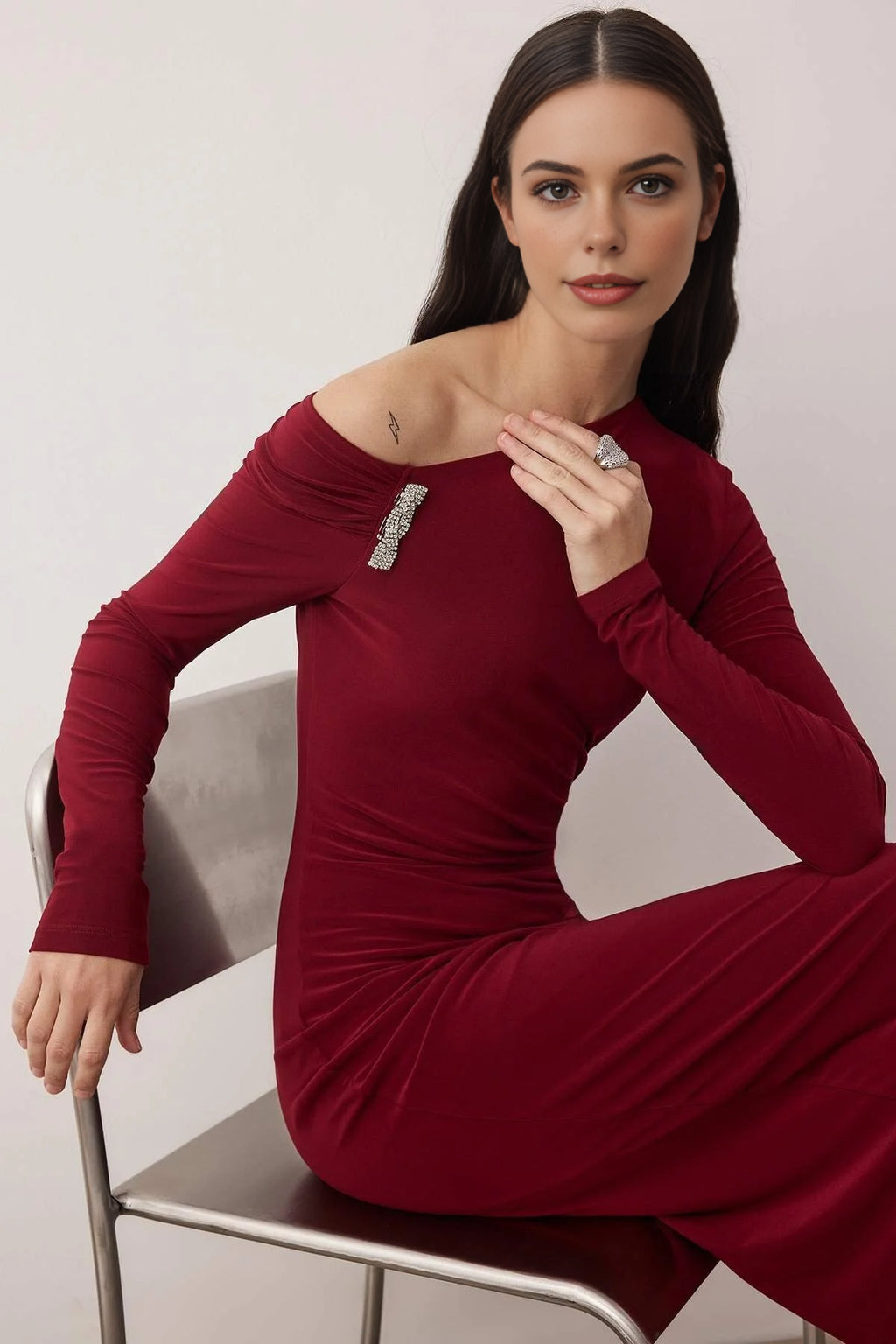 Knit Maxi Dress with Lining and Accessory Details