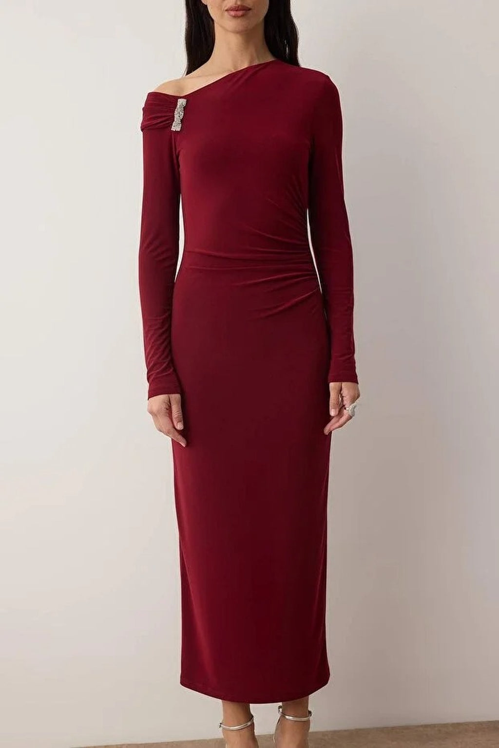 Knit Maxi Dress with Lining and Accessory Details