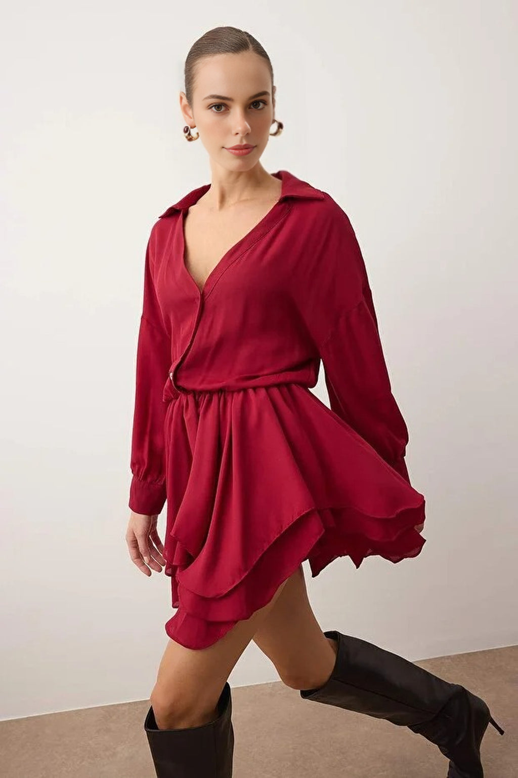 Super Mini Woven Chiffon Dress with Ruffle Detail