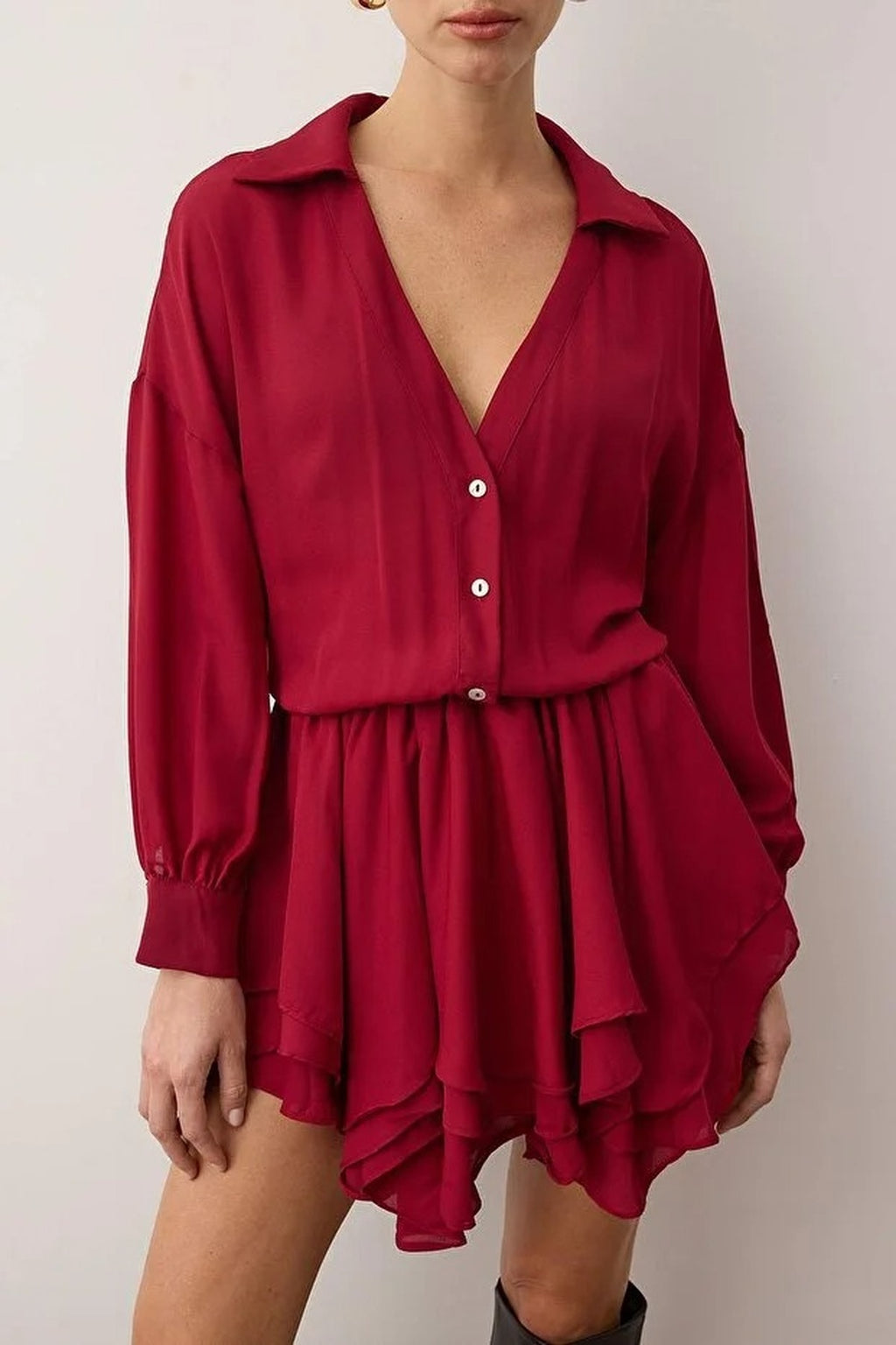 Super Mini Woven Chiffon Dress with Ruffle Detail
