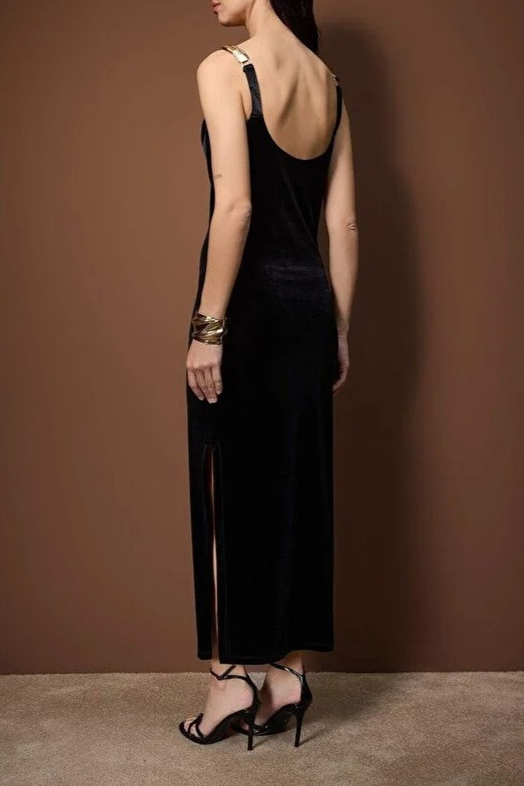 Knitted Velvet Maxi Unlined Dress with Accessory Details