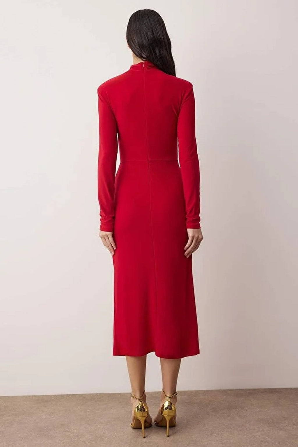 Knitted Midi Unlined Evening Dress with Cut Out Accessory Details