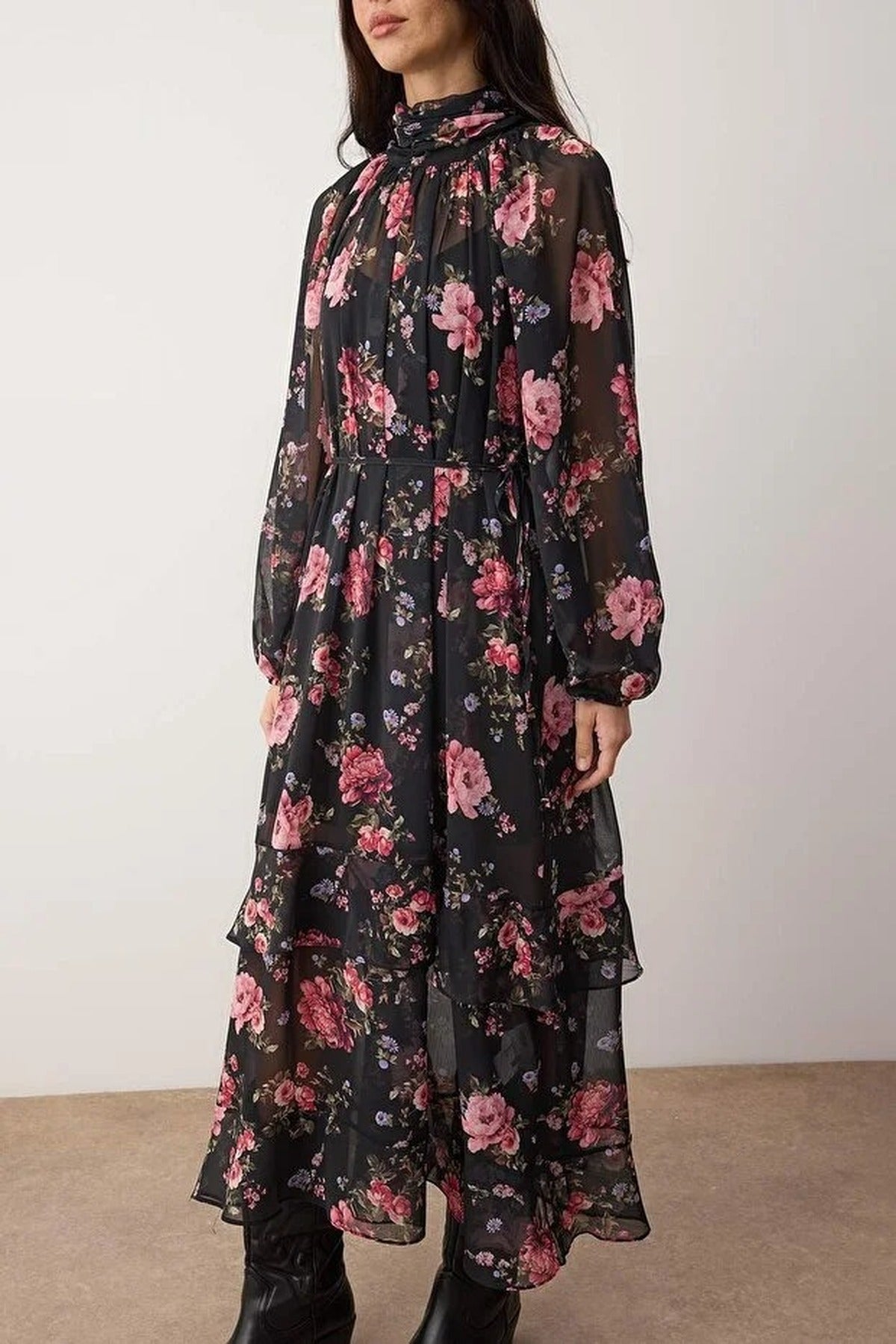Floral Maxi Lined Chiffon Woven Dress