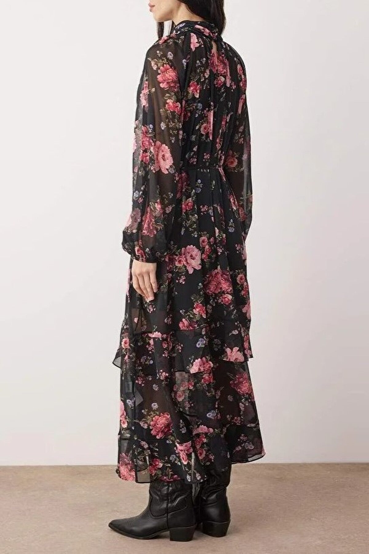 Floral Maxi Lined Chiffon Woven Dress