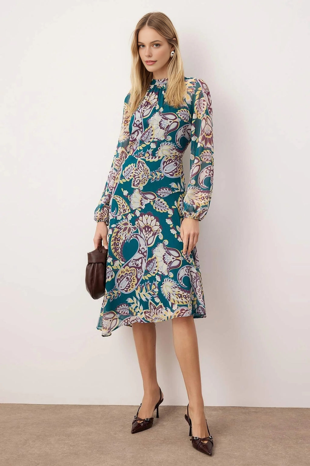 Midi Chiffon Lined Woven Dress