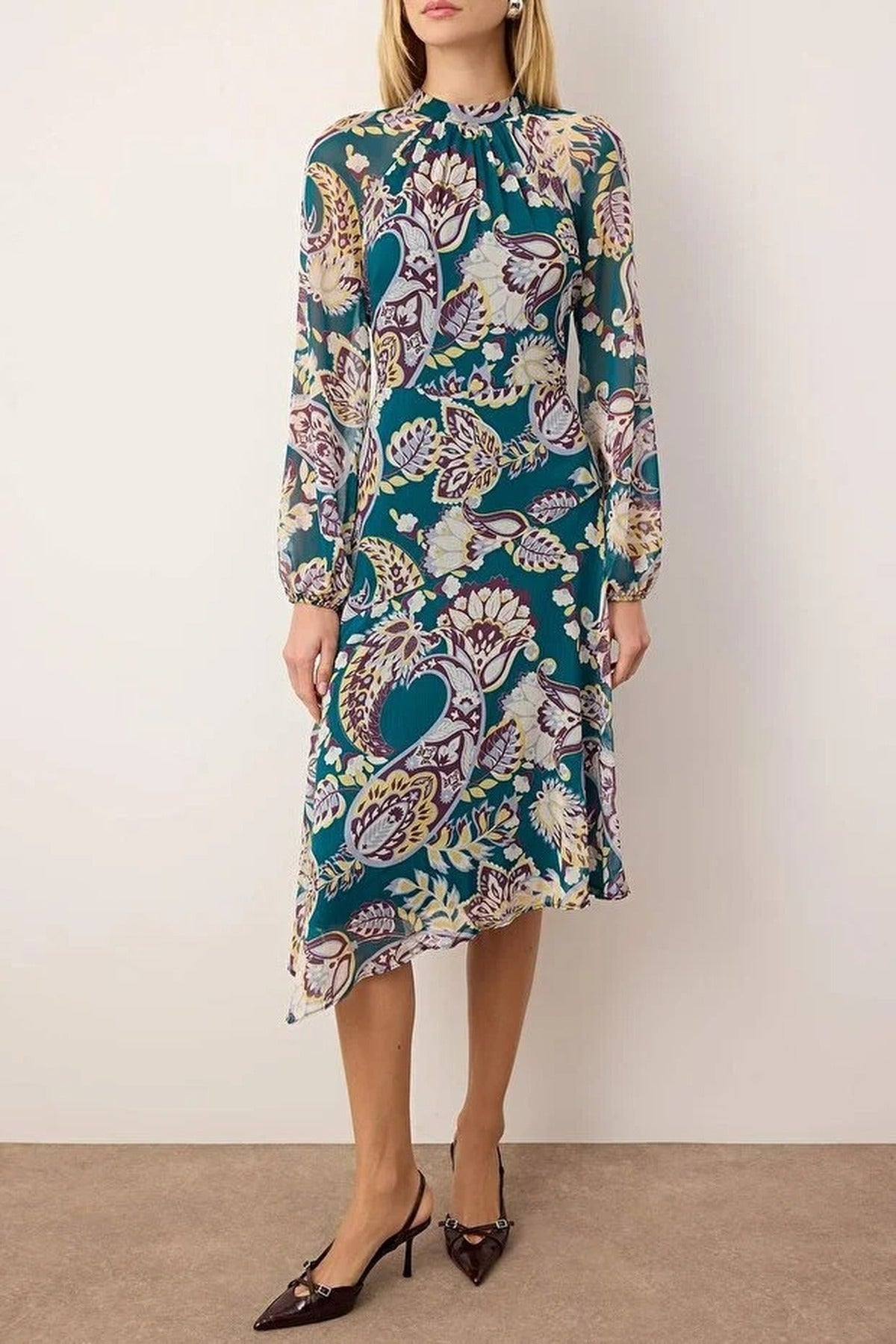 Midi Chiffon Lined Woven Dress