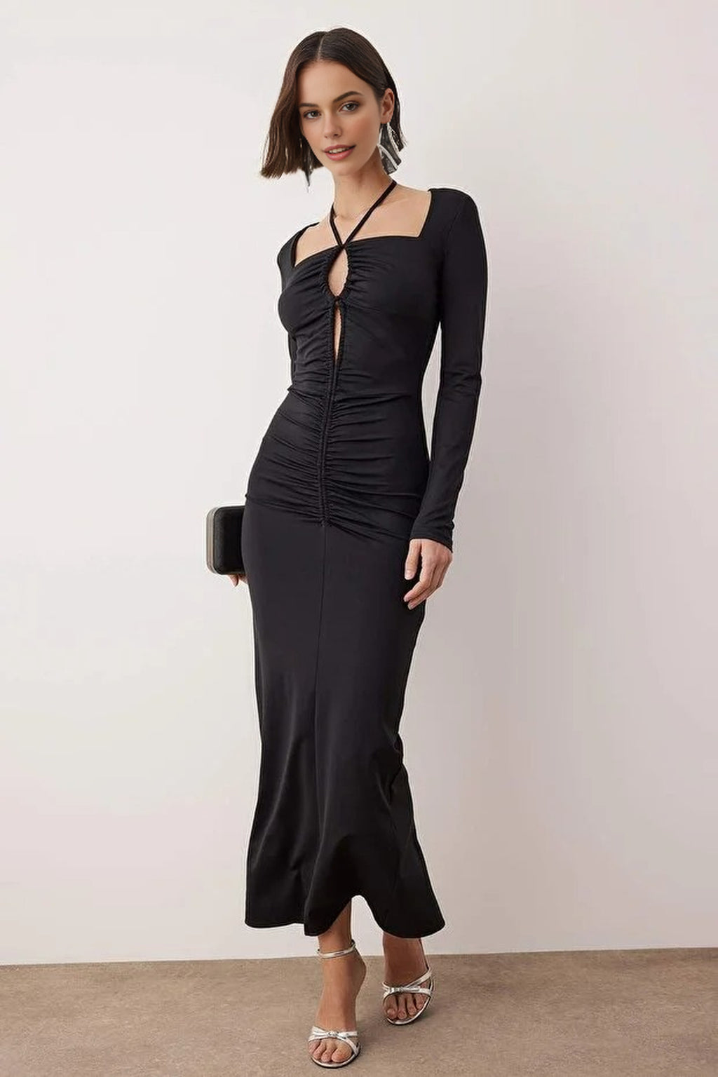 Maxi Evening Dress with Halter Neck Detail